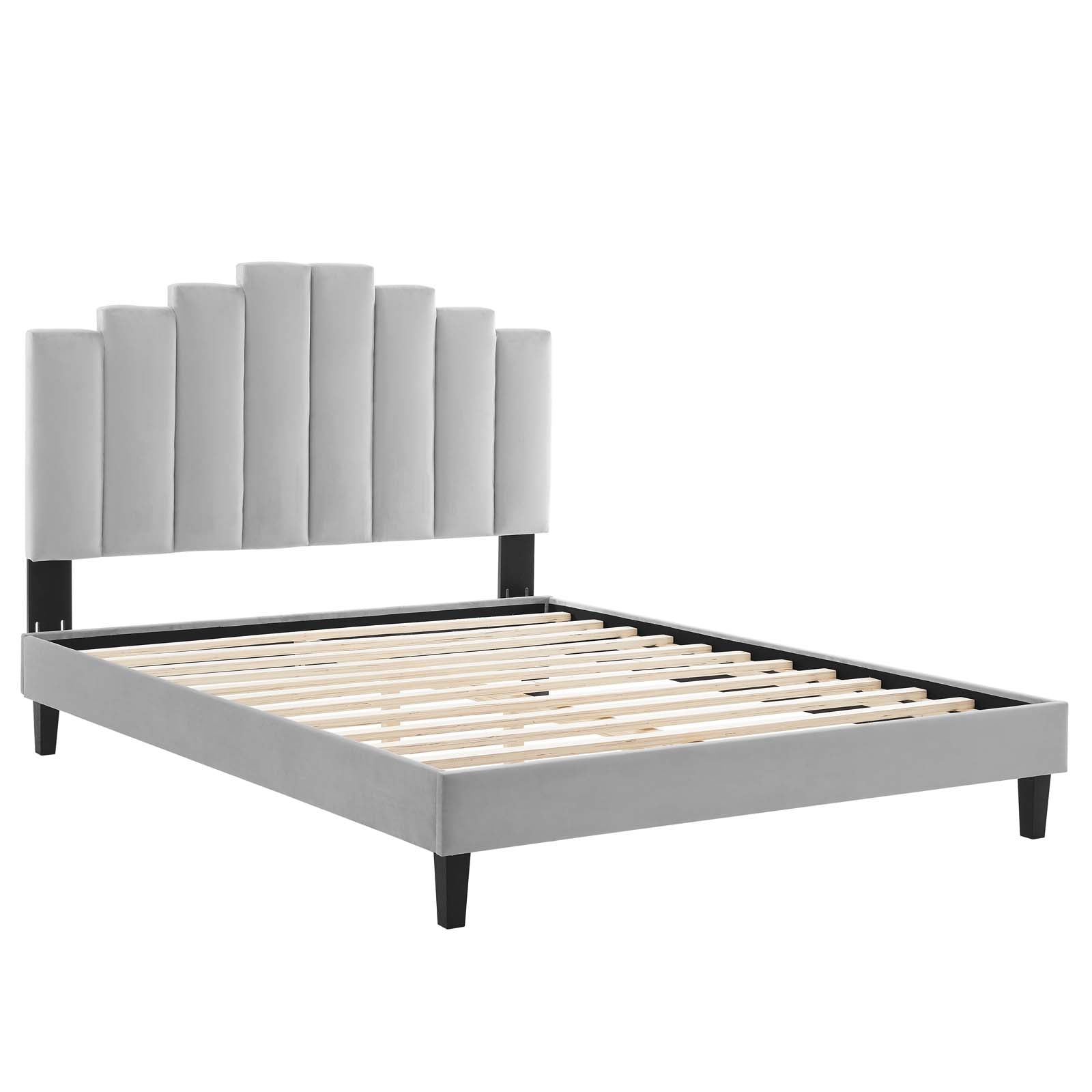Modway Beds - Elise King Performance Velvet Platform Bed Light Gray