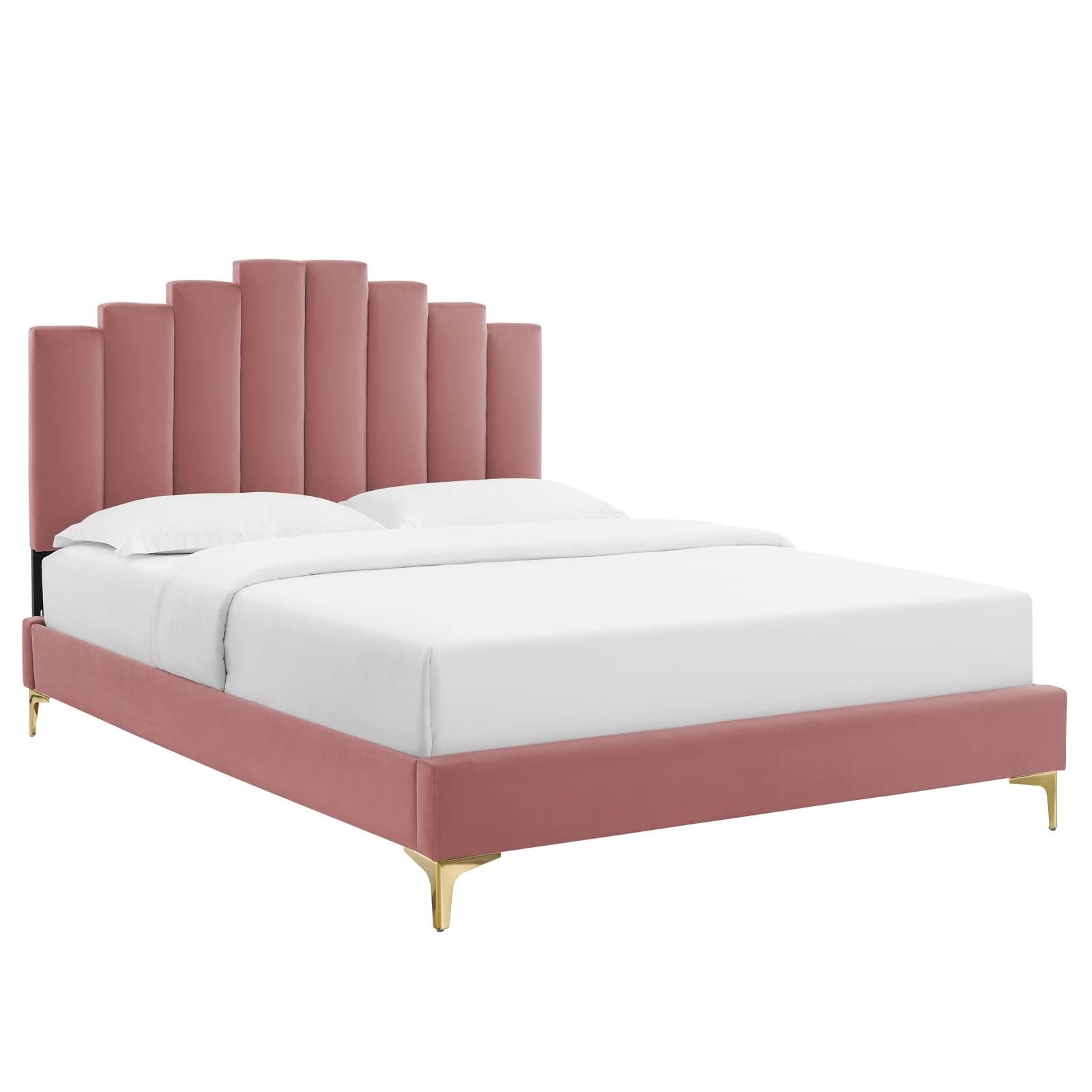 Modway Beds - Elise-Twin-Performance-Velvet-Platform-Bed-Dusty-Rose