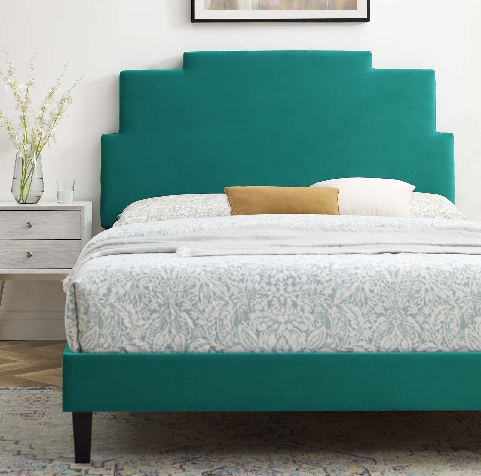 Modway Beds - Lindsey Performance Velvet Twin Platform Bed Teal
