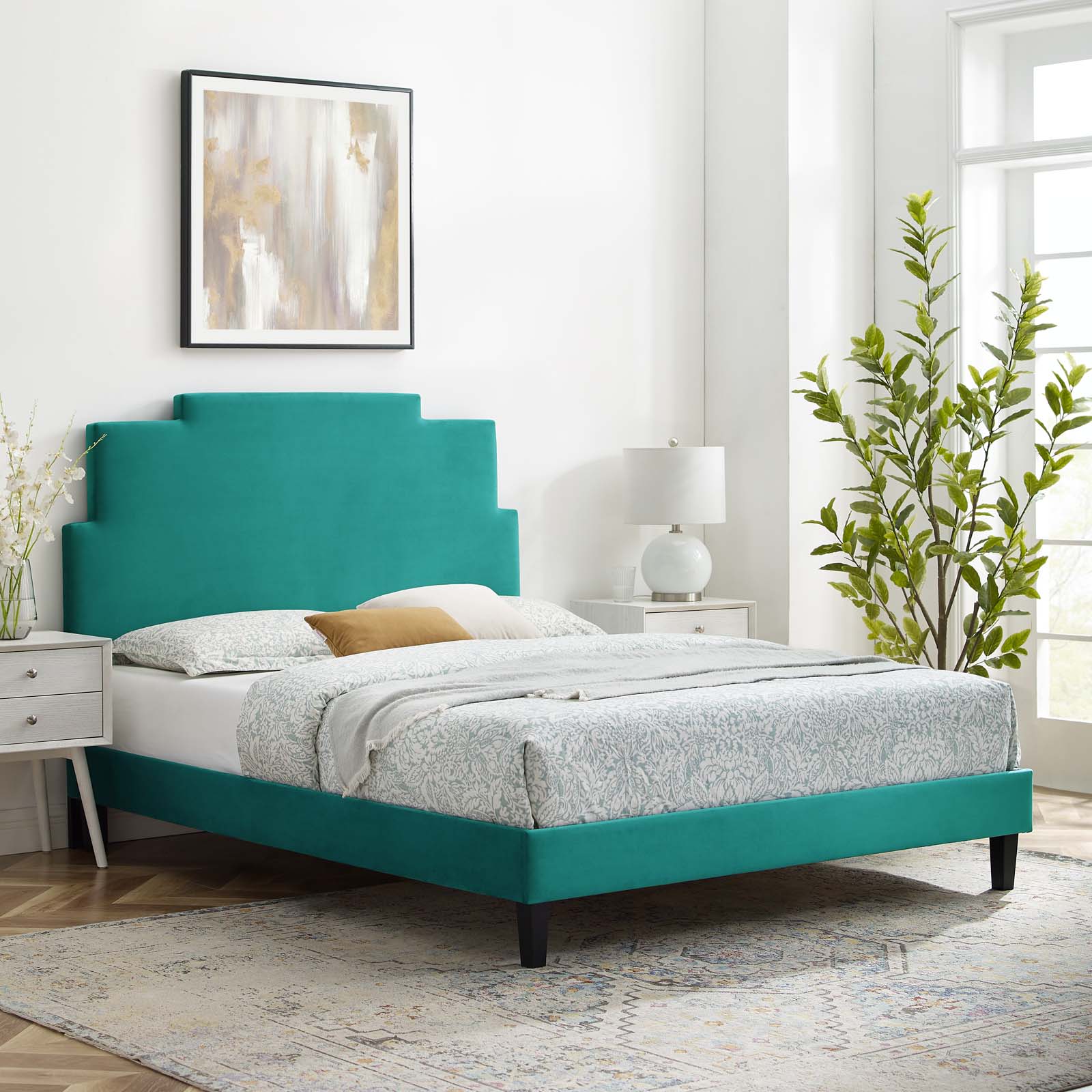 Modway Beds - Lindsey Performance Velvet Twin Platform Bed Teal