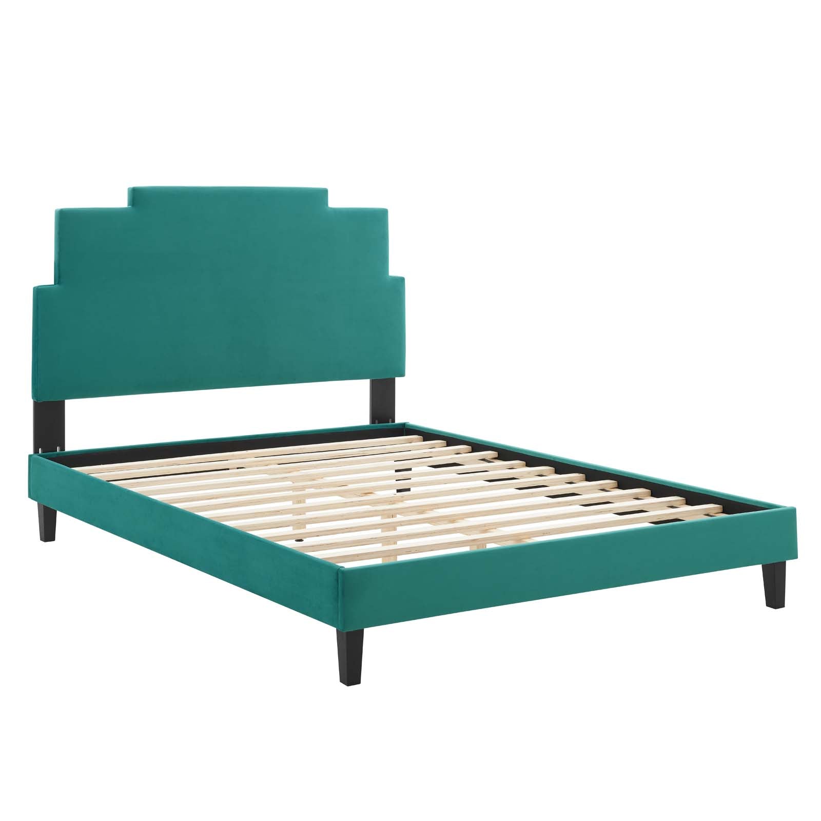Modway Beds - Lindsey Performance Velvet Twin Platform Bed Teal