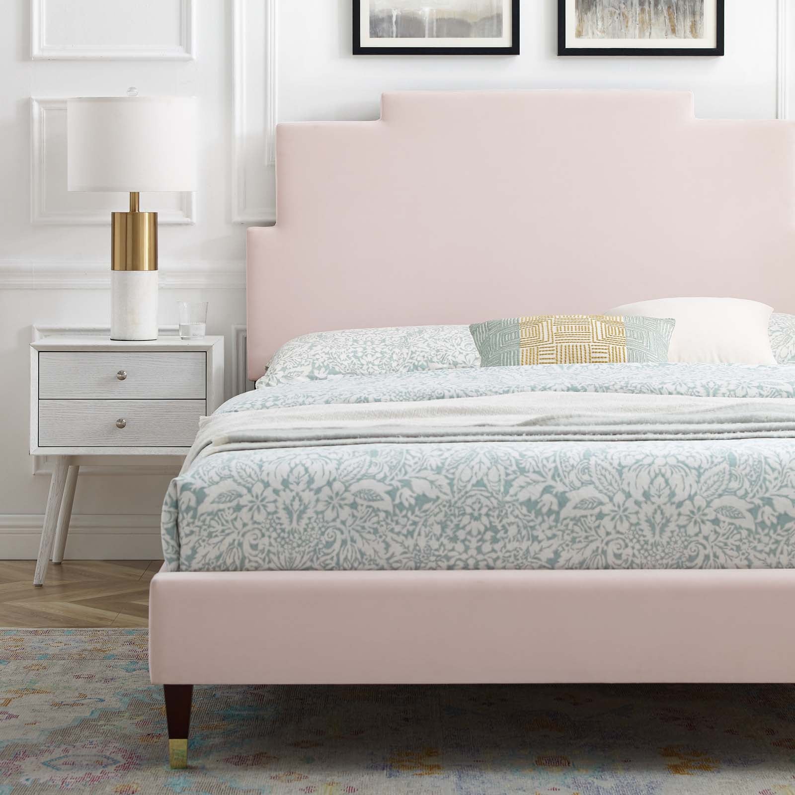 Modway Beds - Lindsey Velvet Full Platform Bed Pink