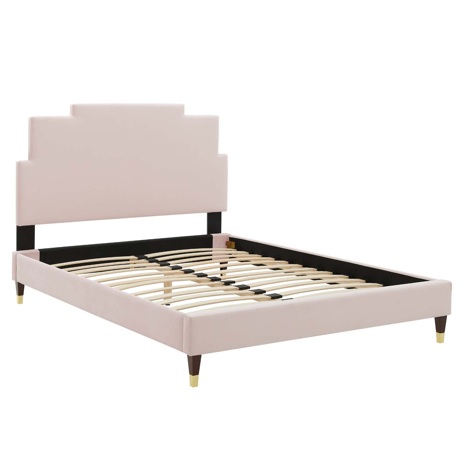 Modway Beds - Lindsey Velvet Full Platform Bed Pink