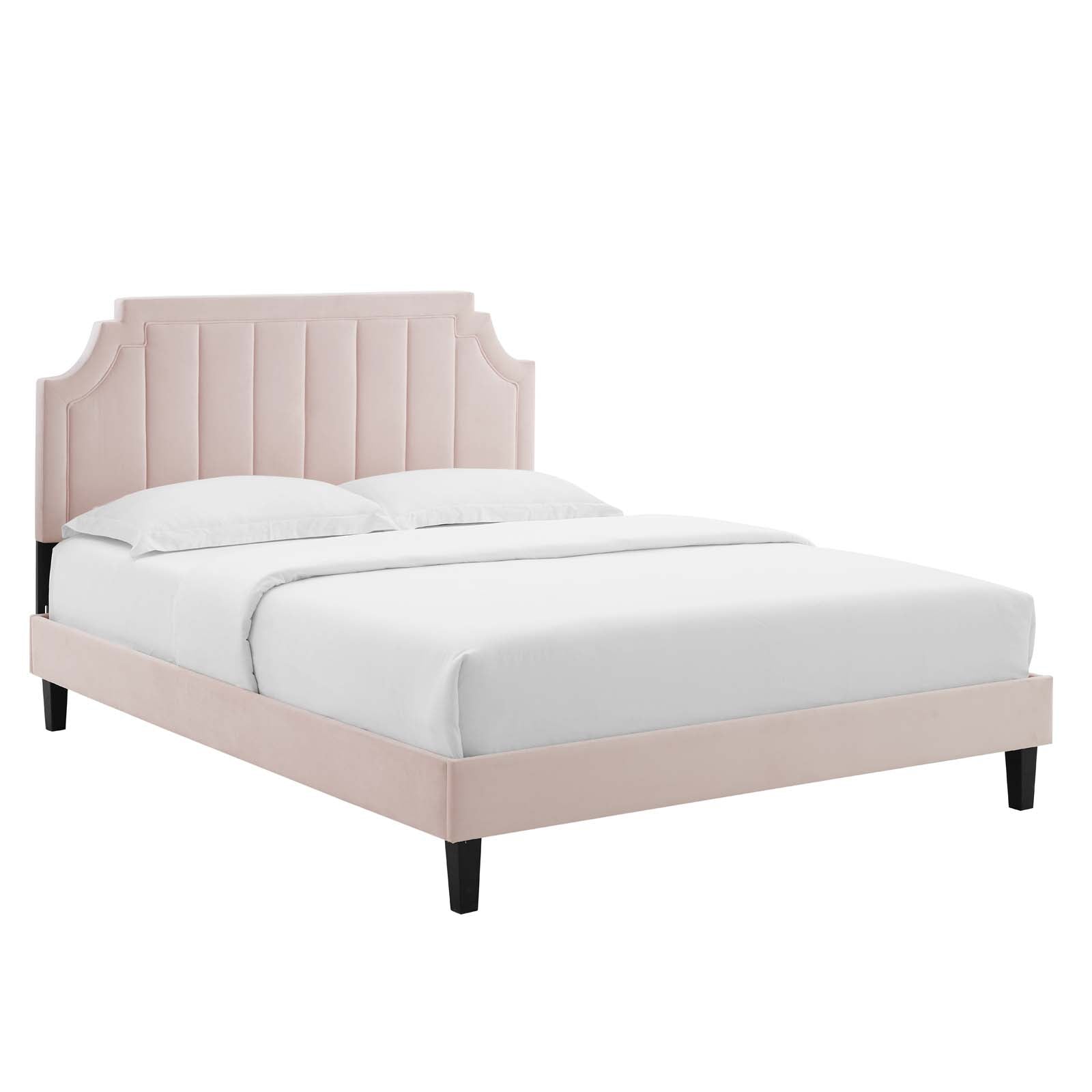 Modway Beds - Sienna-Performance-Velvet-King-Platform-Bed-Pink