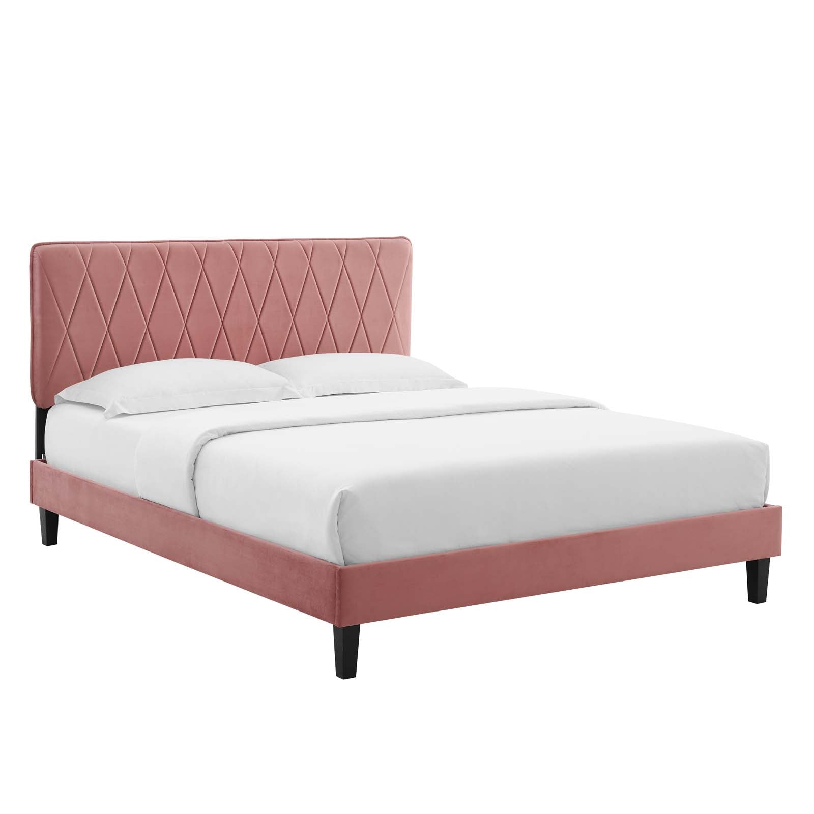 Modway Beds - Phillipa Performance Velvet Full Platform Bed Dusty Rose