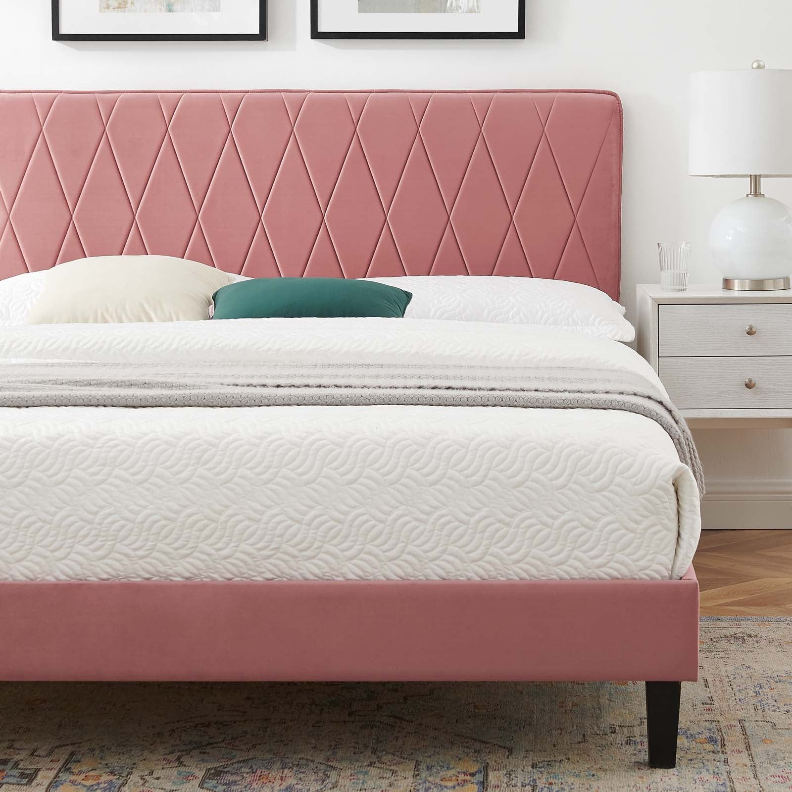 Modway Beds - Phillipa Performance Velvet Full Platform Bed Dusty Rose