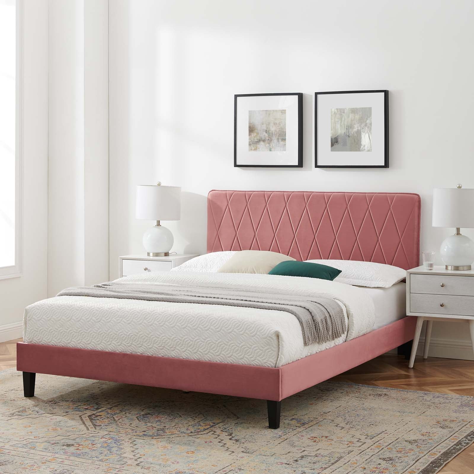 Modway Beds - Phillipa Performance Velvet Full Platform Bed Dusty Rose