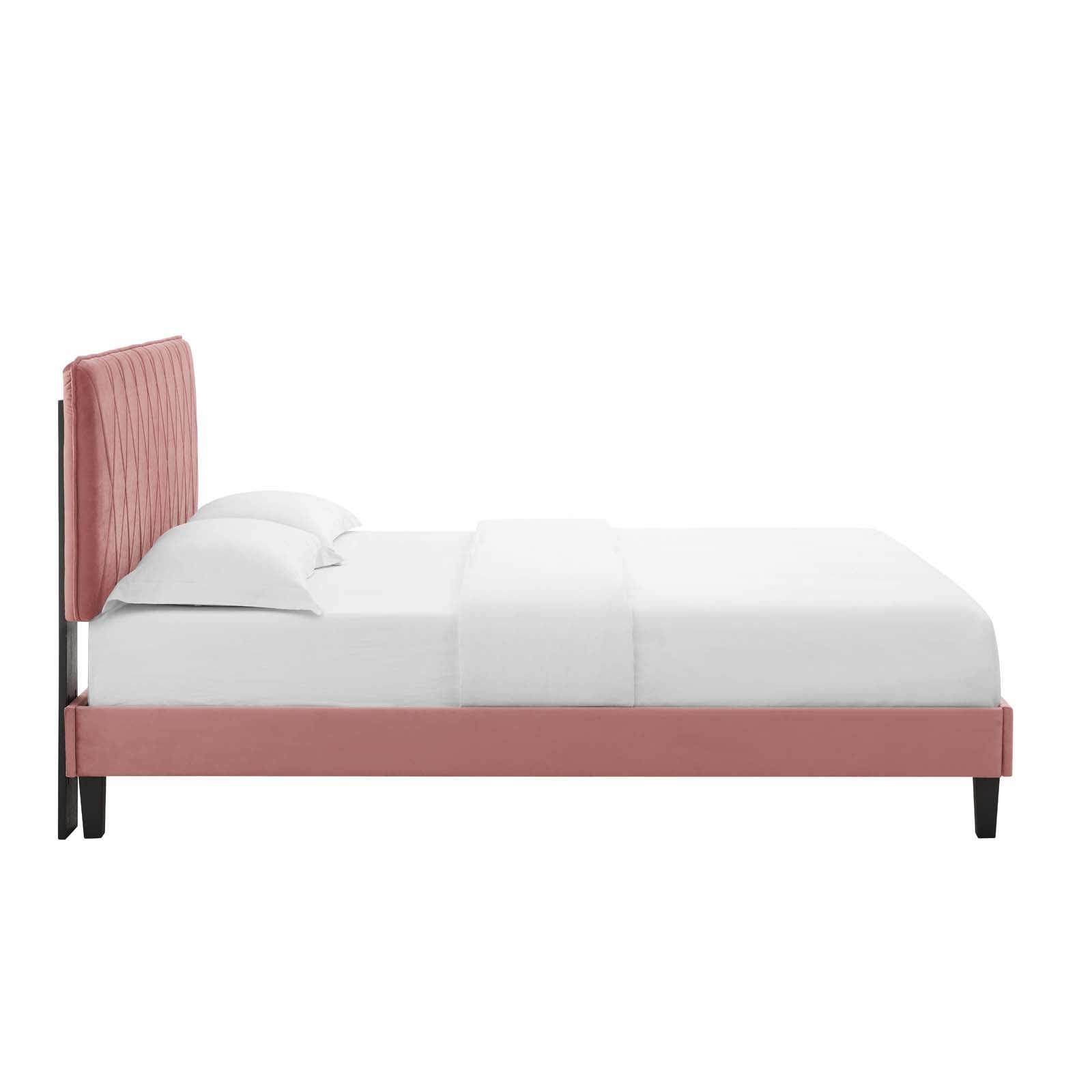 Modway Beds - Phillipa Performance Velvet Full Platform Bed Dusty Rose