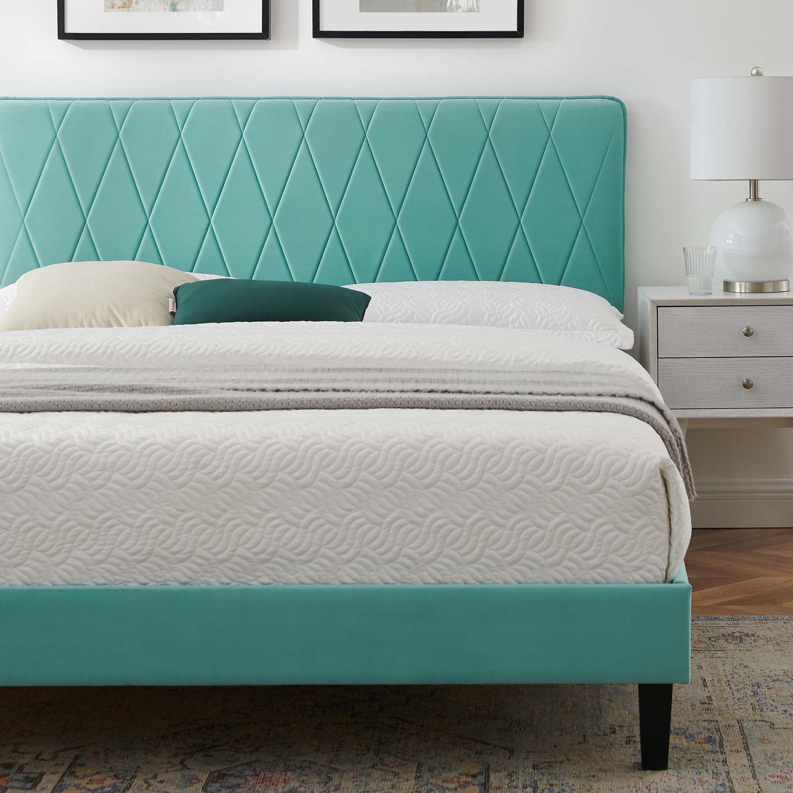 Modway Beds - Phillipa Performance Velvet Full Platform Bed Mint
