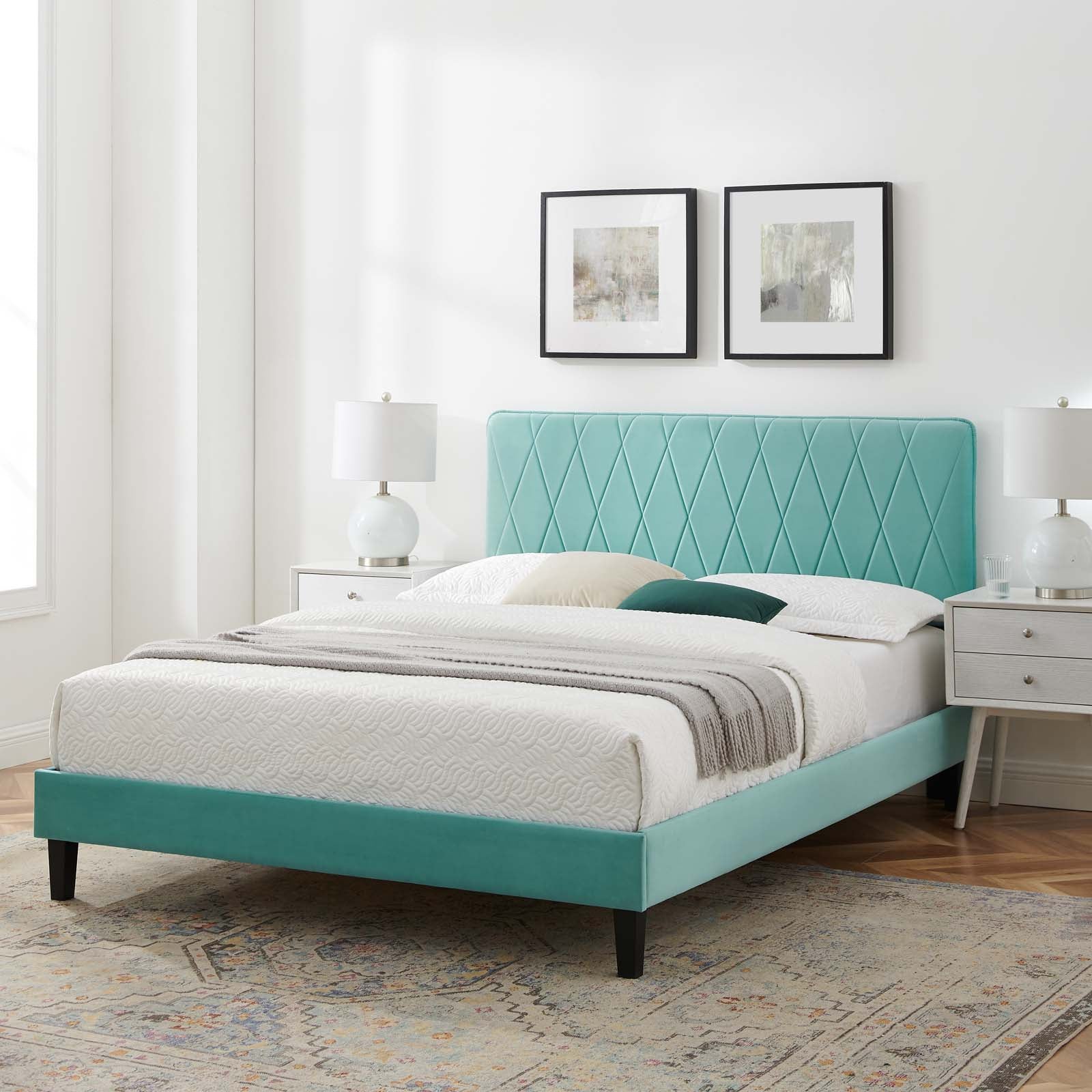 Modway Beds - Phillipa Performance Velvet Full Platform Bed Mint