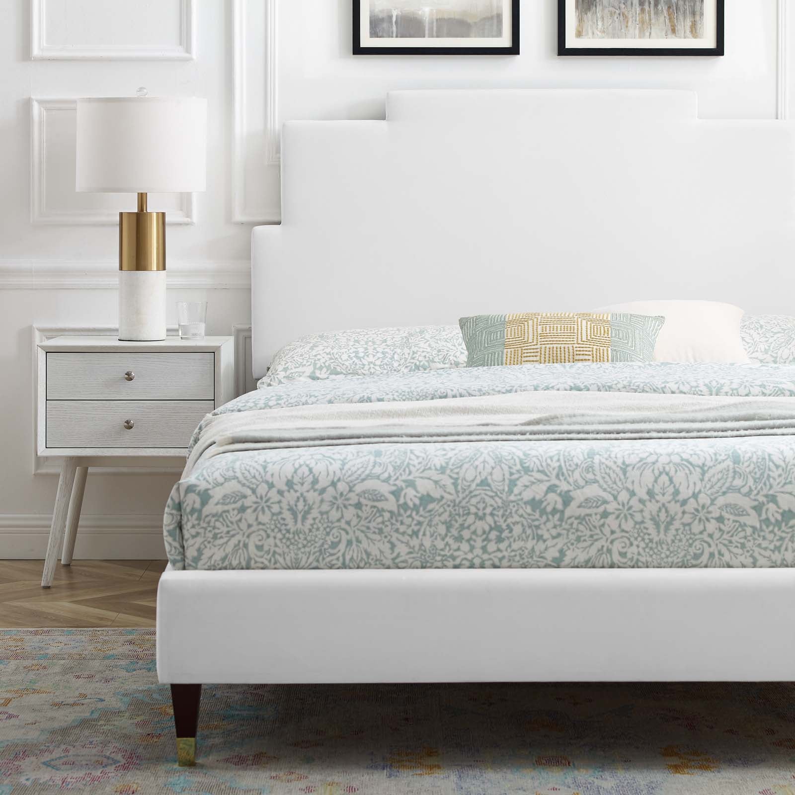 Modway Beds - Lindsey Performance 79"W Velvet King Platform Bed White