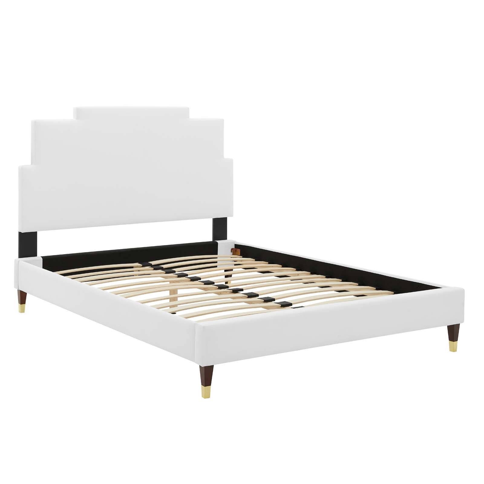 Modway Beds - Lindsey Performance 79"W Velvet King Platform Bed White
