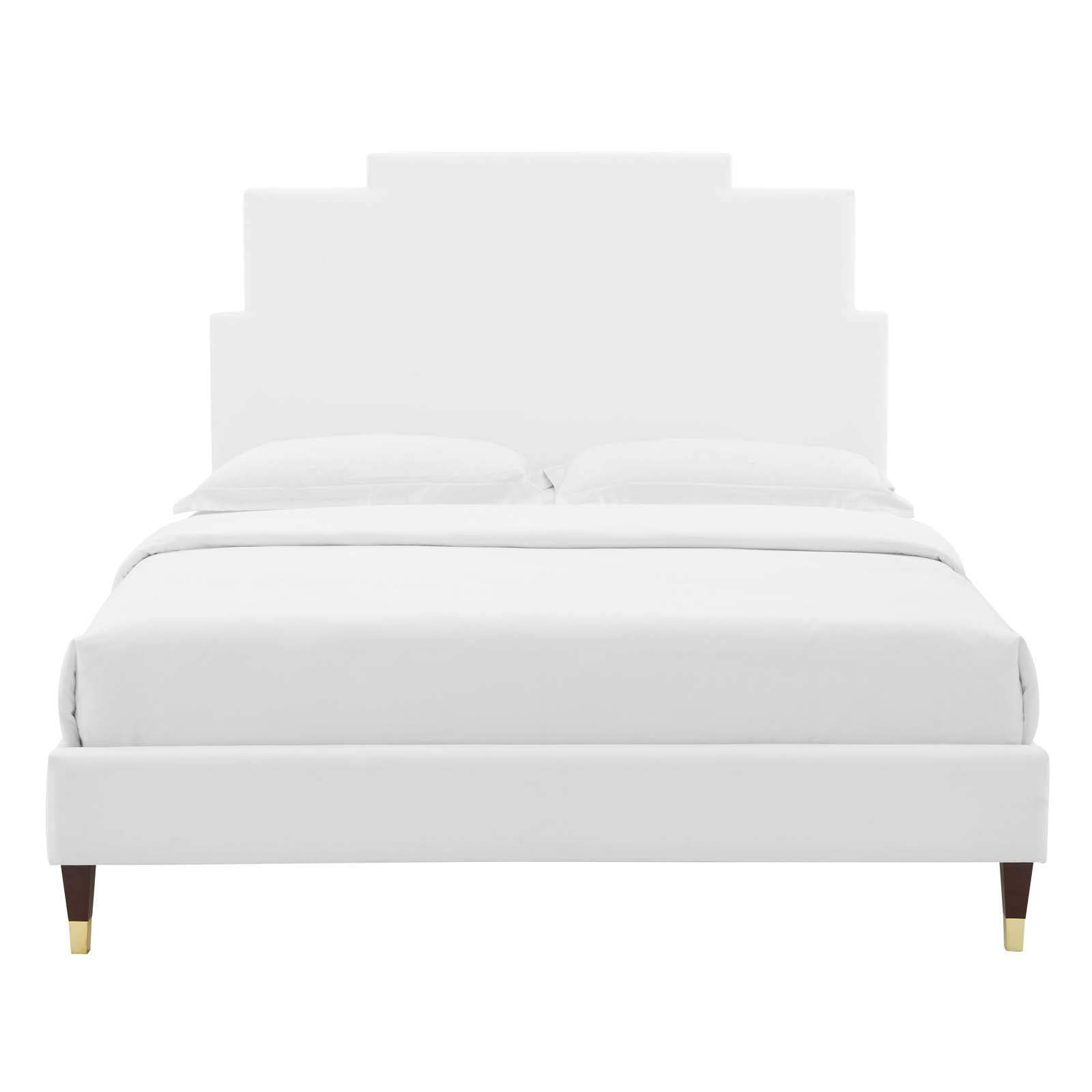 Modway Beds - Lindsey Performance 79"W Velvet King Platform Bed White