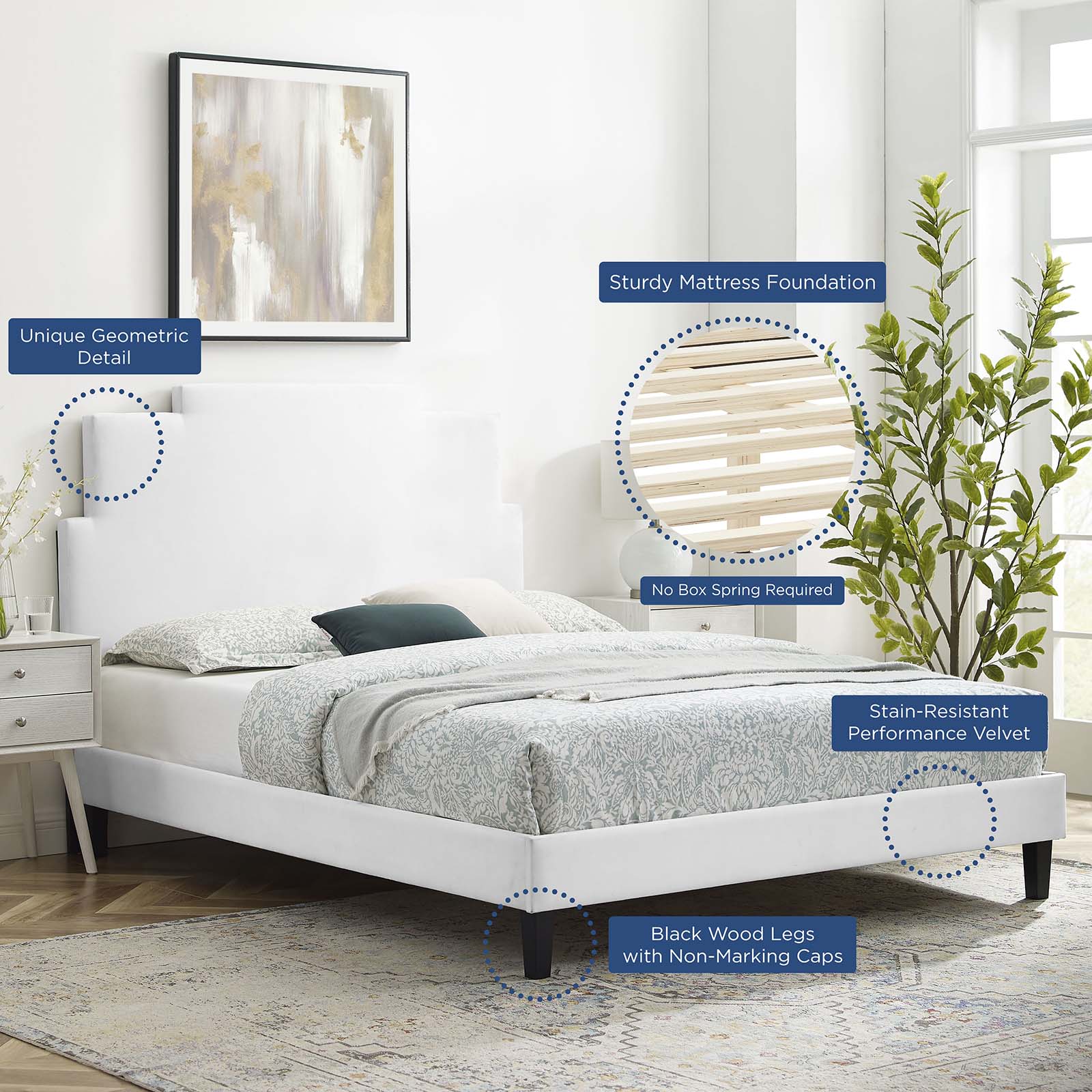 Modway Beds - Lindsey Performance Velvet King Platform Bed White