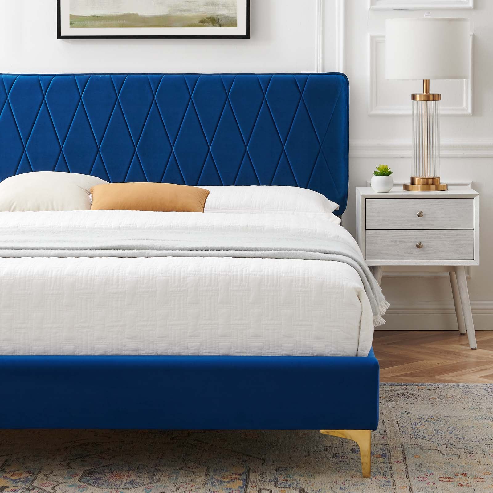 Modway Beds - Phillipa Performance Velvet King 79"W Platform Bed Navy