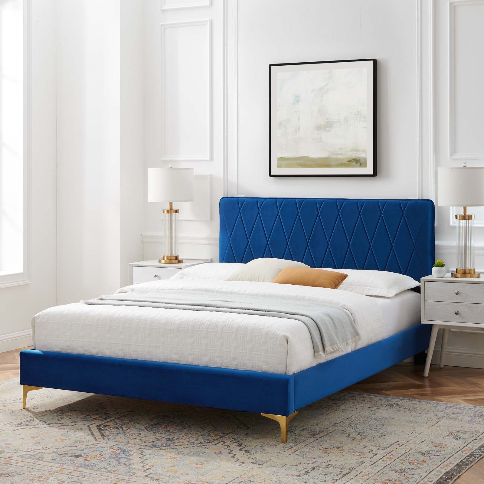 Modway Beds - Phillipa Performance Velvet King 79"W Platform Bed Navy