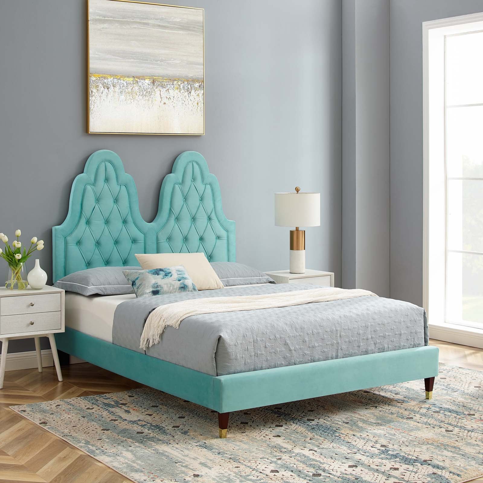 Modway Beds - Alexandria Velvet Full Platform Bed Mint
