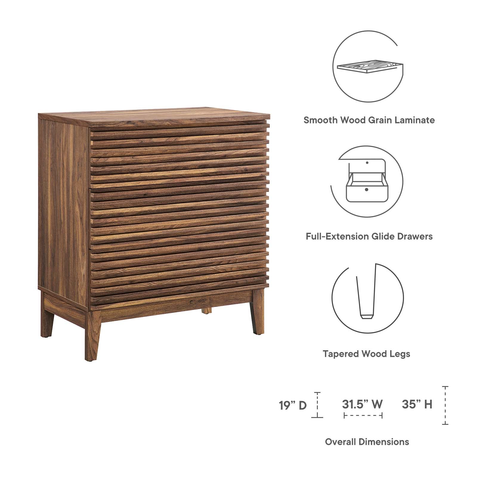 Modway Chest of Drawers - Render 3-Drawer Bachelor'S Chest Walnut