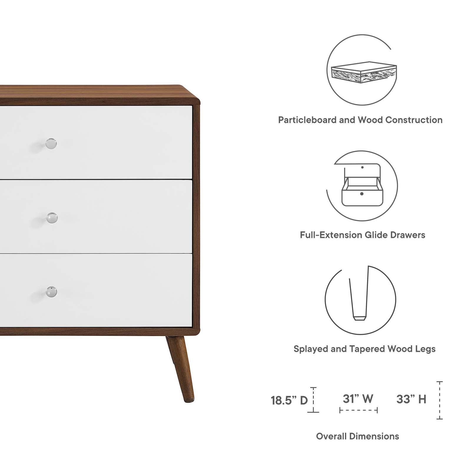 Modway Dressers - Transmit 3-Drawer Chest Walnut White