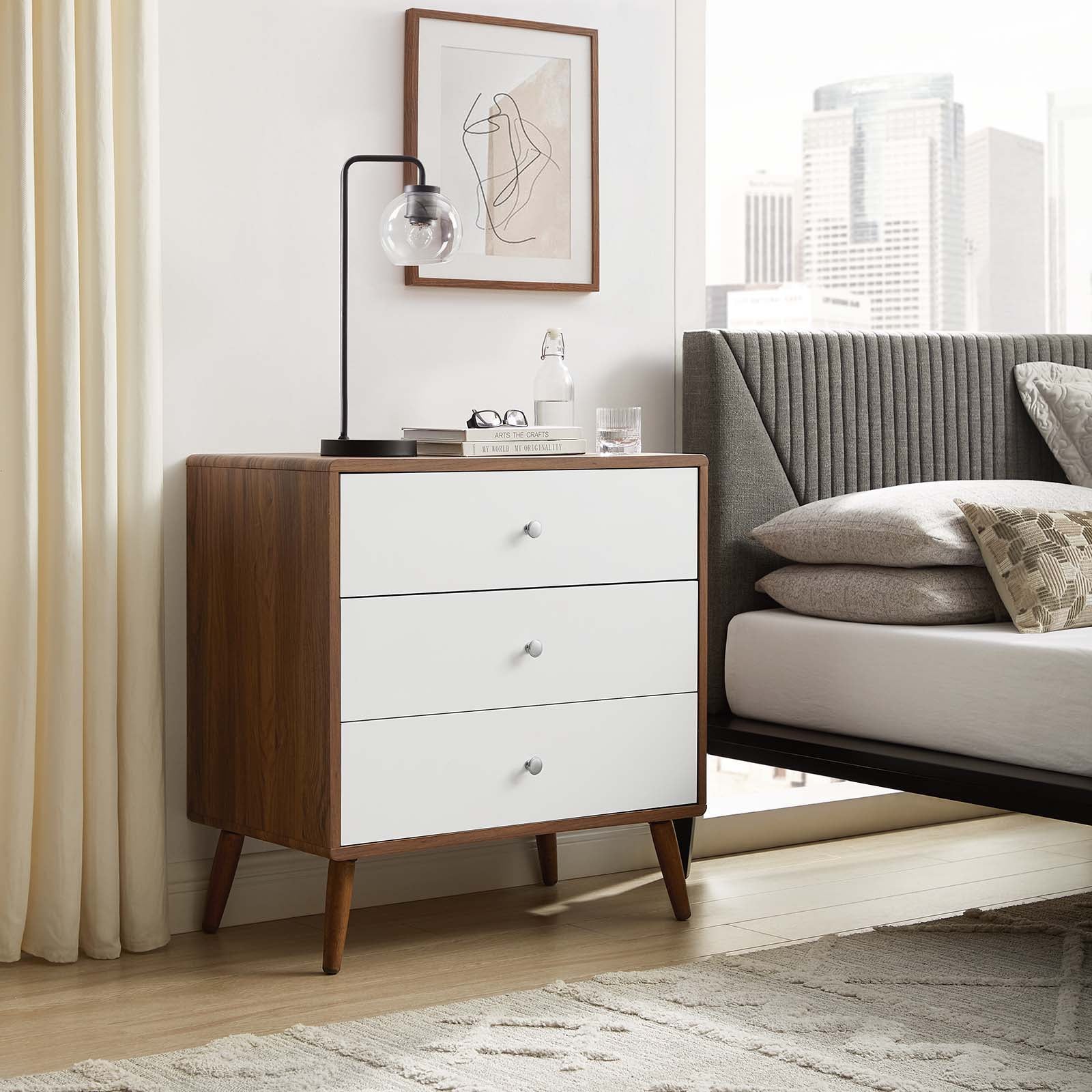 Modway Dressers - Transmit 3-Drawer Chest Walnut White