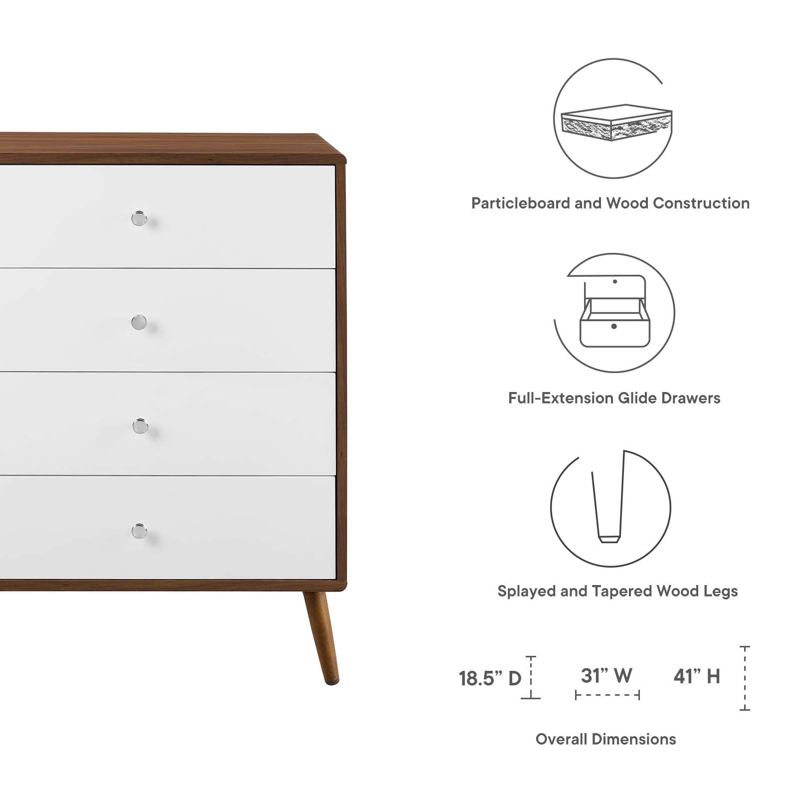 Modway Dressers - Transmit 4-Drawer Chest Walnut White