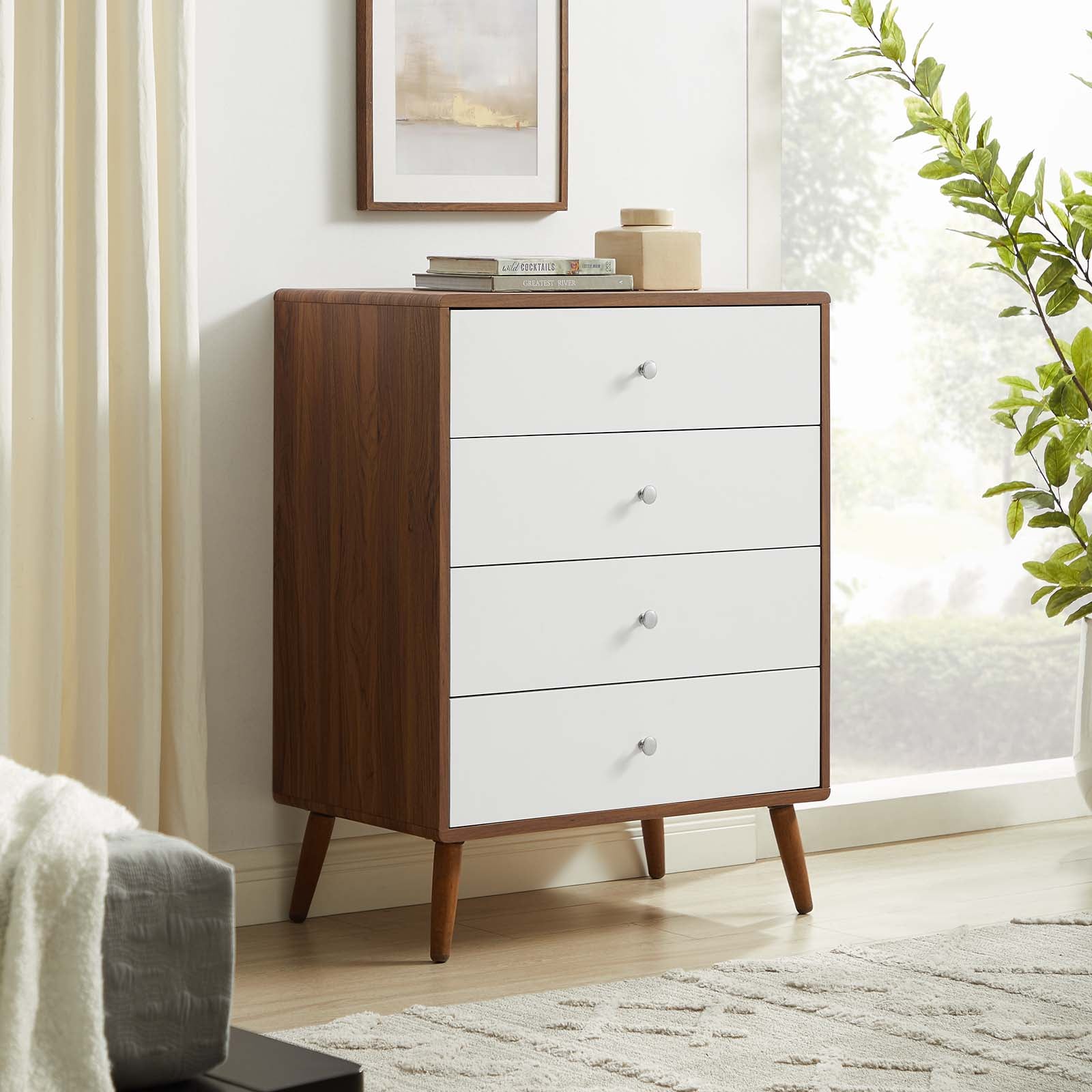 Modway Dressers - Transmit 4-Drawer Chest Walnut White