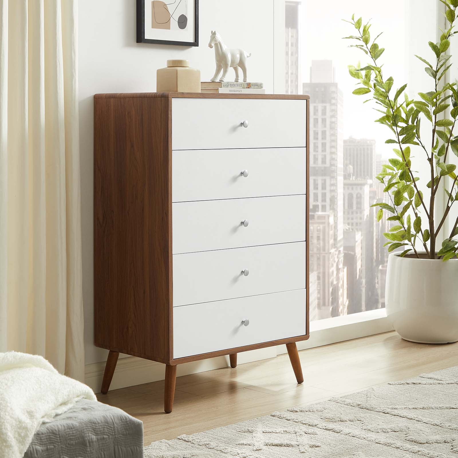 Modway Dressers - Transmit 5-Drawer Chest Walnut White