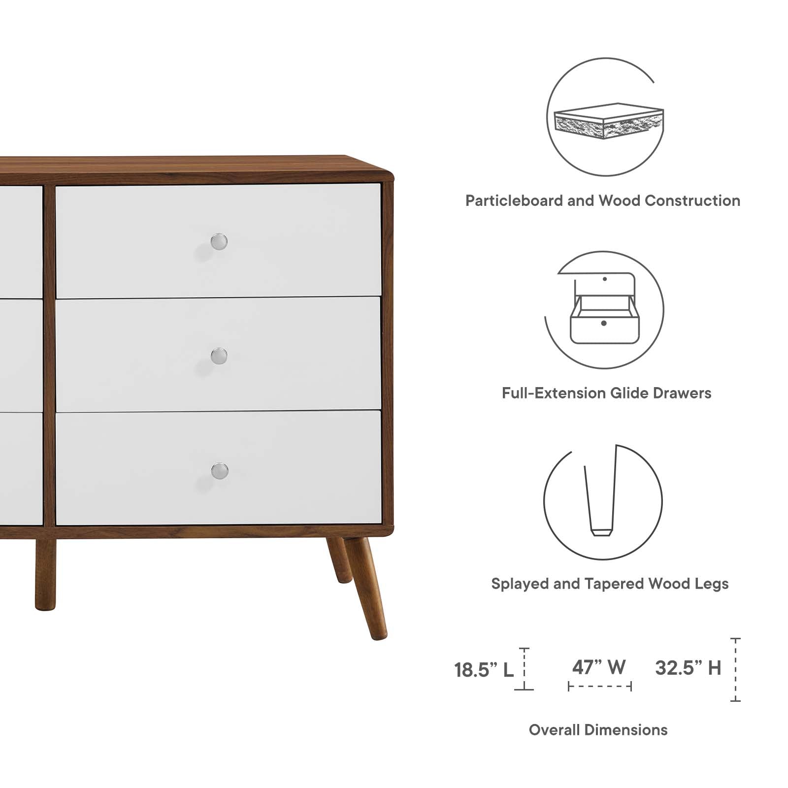 Modway Dressers - Transmit 47" Dresser Walnut White