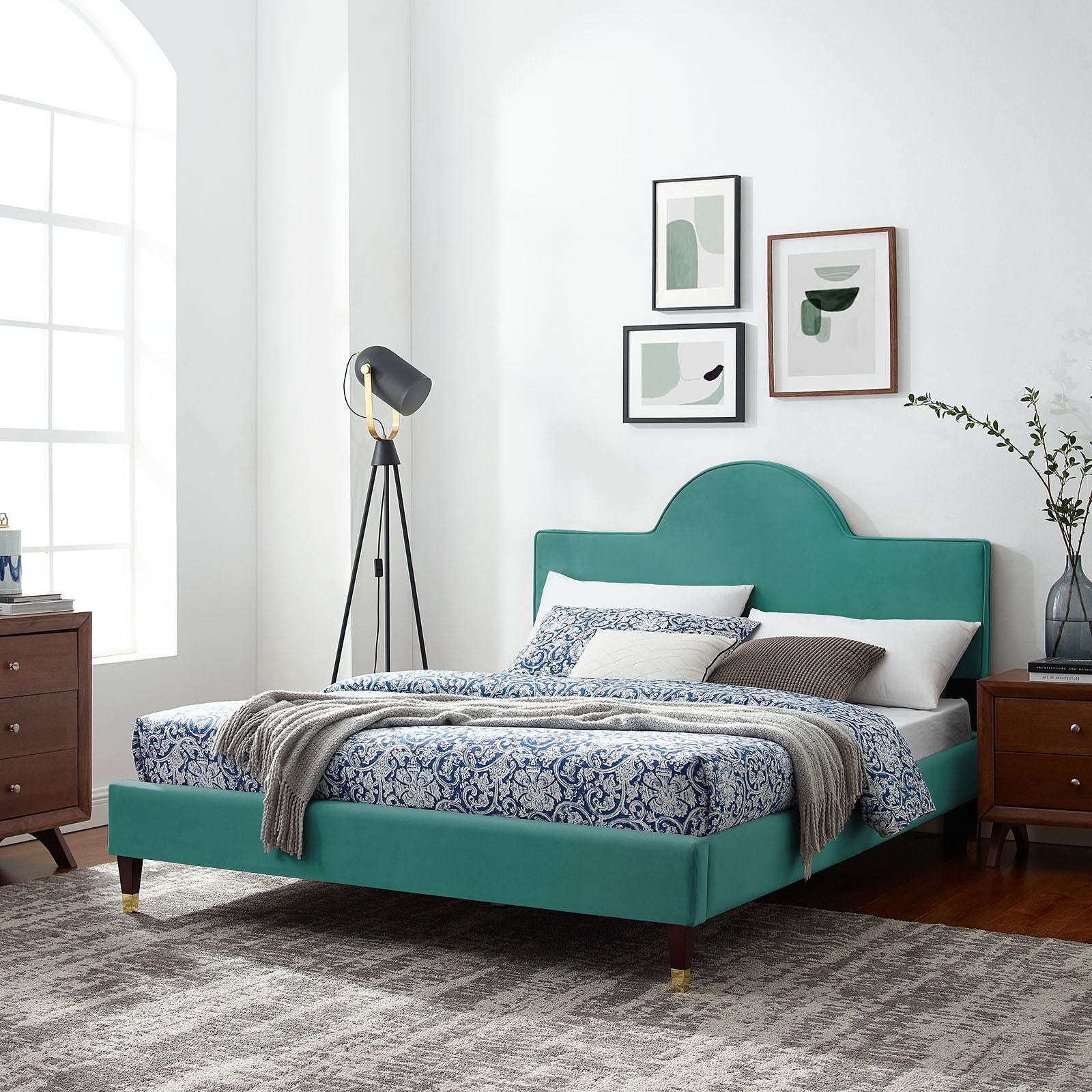 Modway Beds - Aurora Performance Velvet Twin Bed Teal