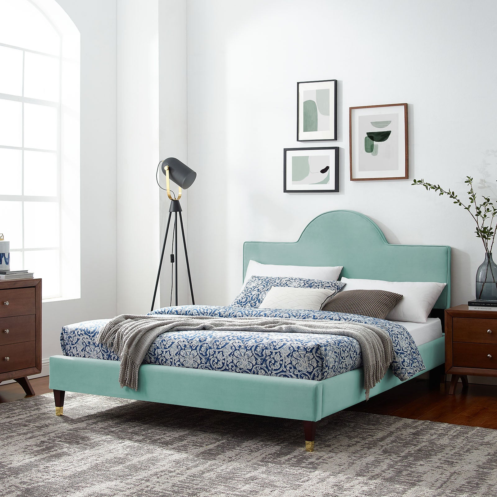 Modway Beds - Aurora Performance Velvet Full Bed Mint