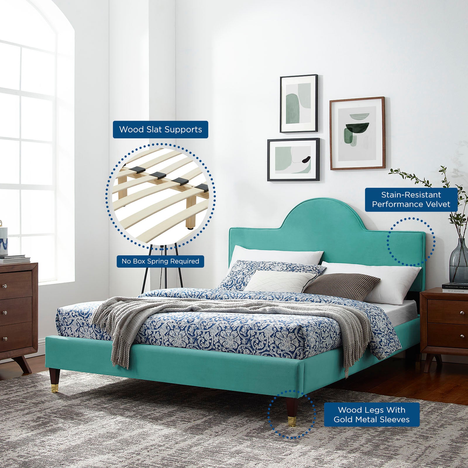 Modway Beds - Aurora Performance Velvet Full Bed Teal