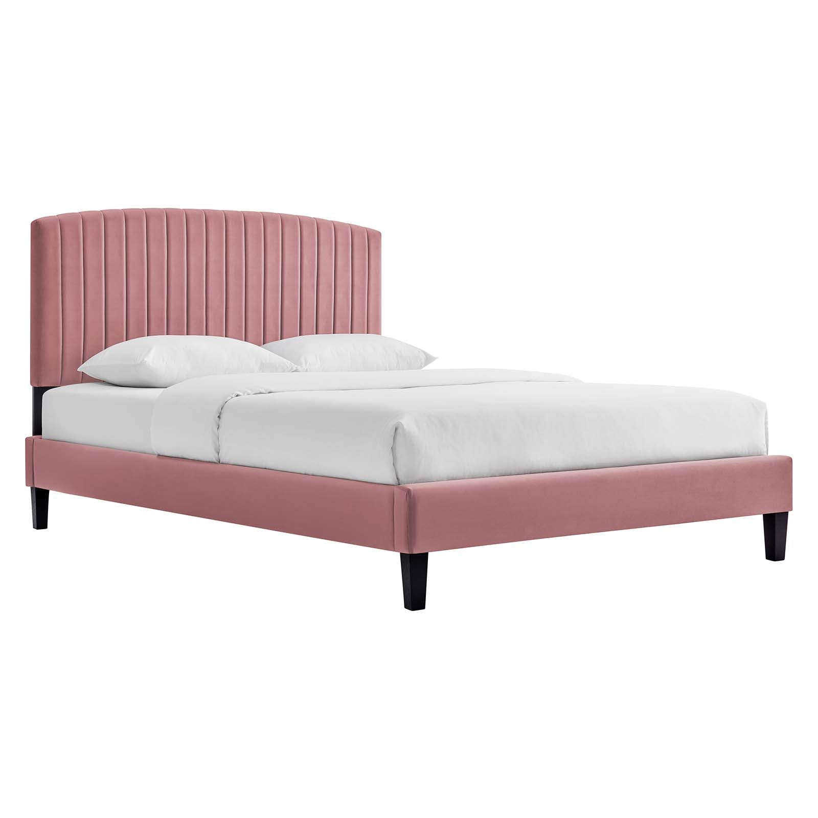 Modway Beds - Alessi-Performance-Velvet-Full-Platform-Bed-Dusty-Rose