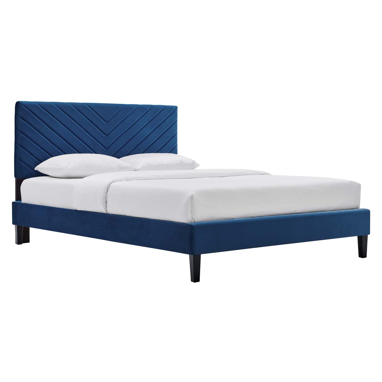 Modway Beds - Roxanne Performance Velvet Full Platform Bed Navy