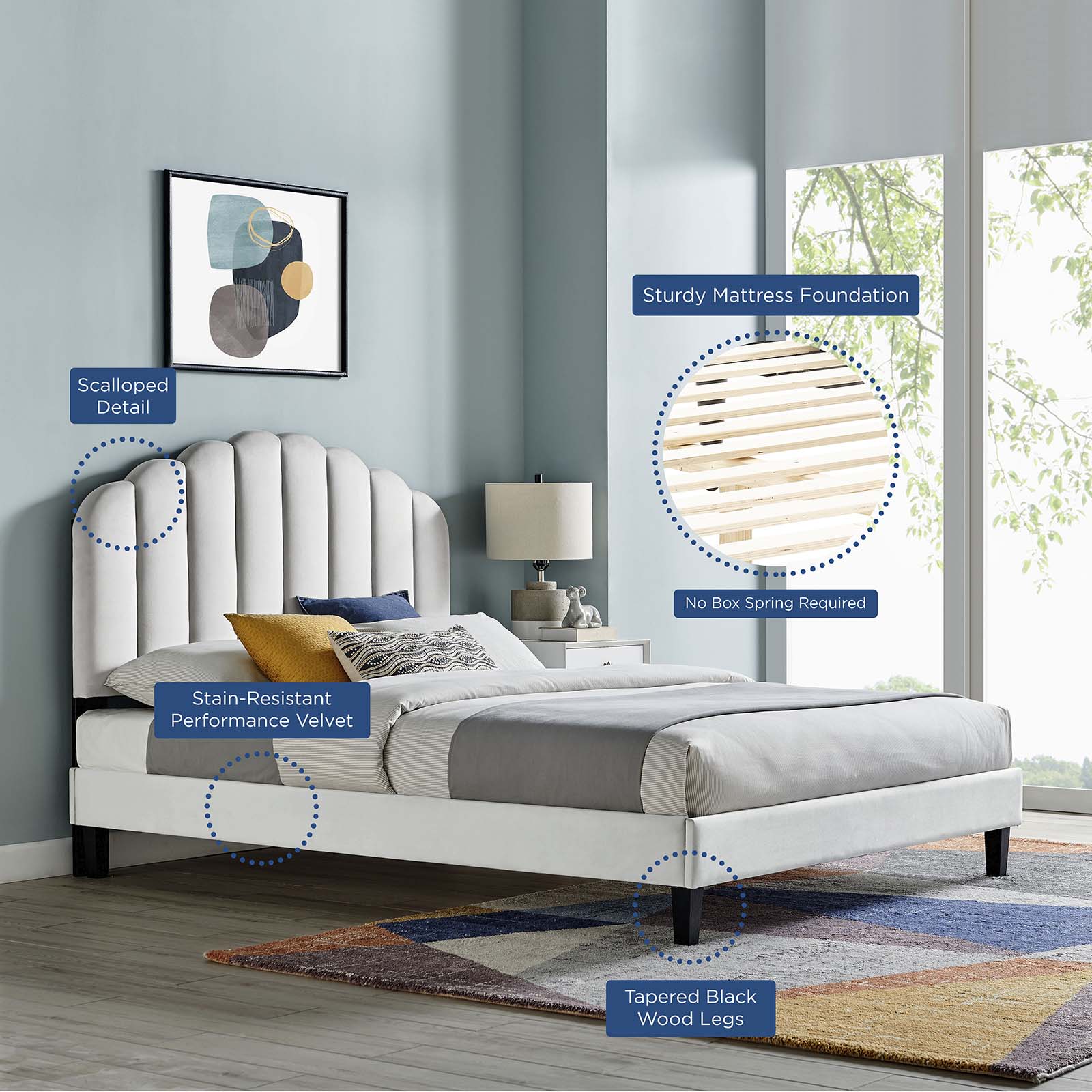 Modway Beds - Daisy Performance Velvet Full Platform Bed Light Gray