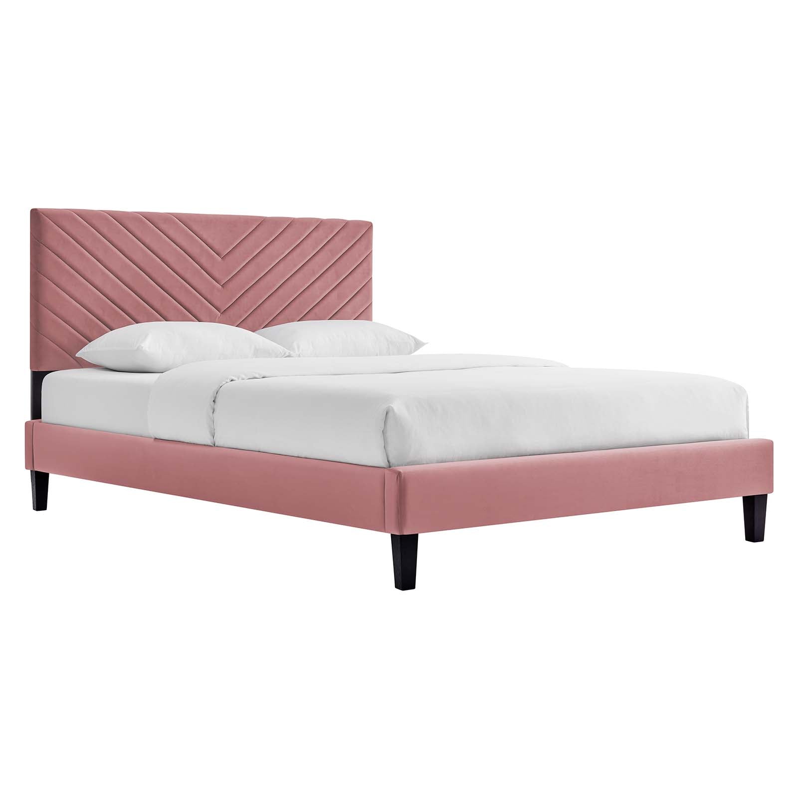 Modway Beds - Roxanne-Performance-Velvet-King-Platform-Bed-Dusty-Rose
