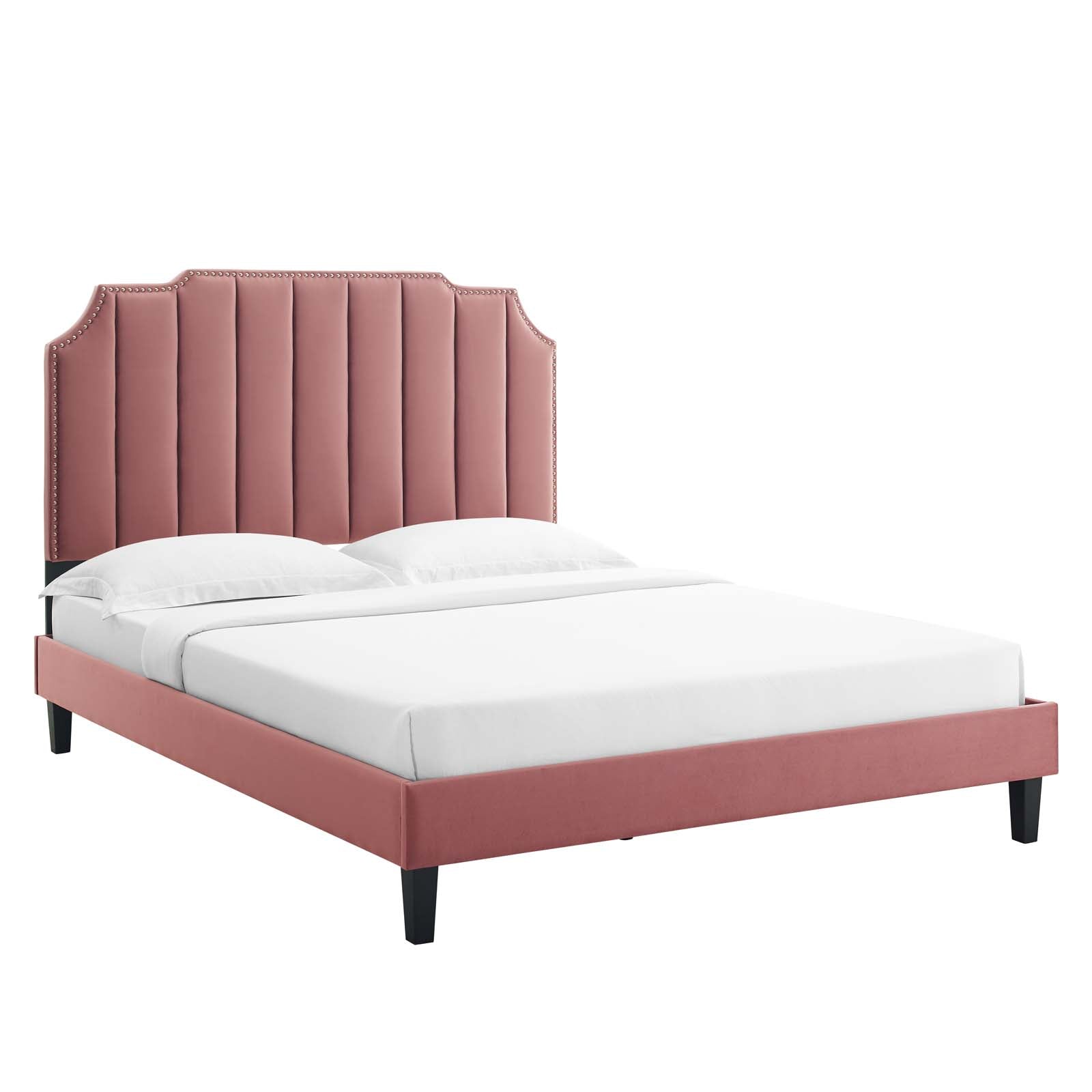 Modway Beds - Colette King Performance Velvet Platform Bed Dusty Rose MOD-7075-DUS