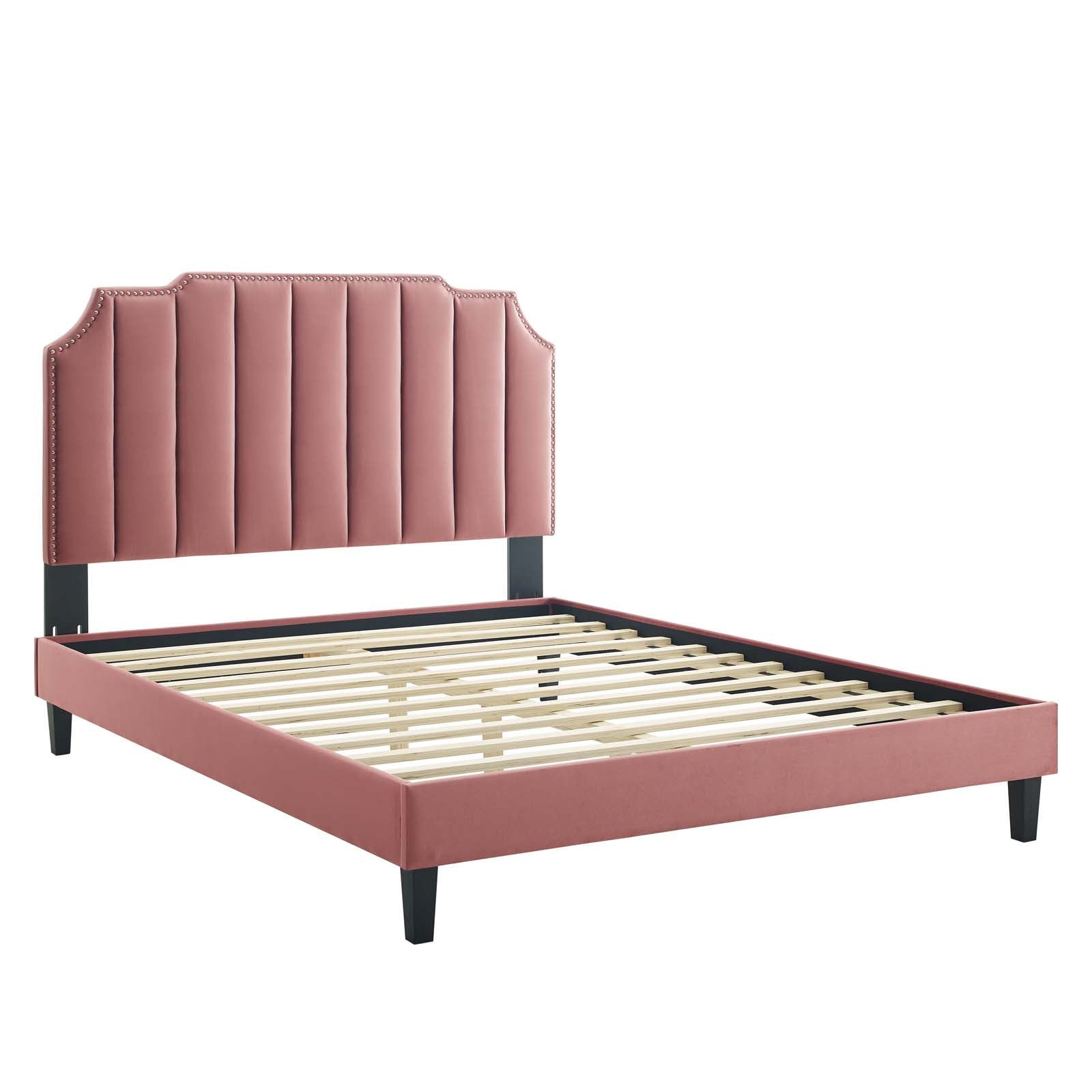 Modway Beds - Colette King Performance Velvet Platform Bed Dusty Rose MOD-7075-DUS
