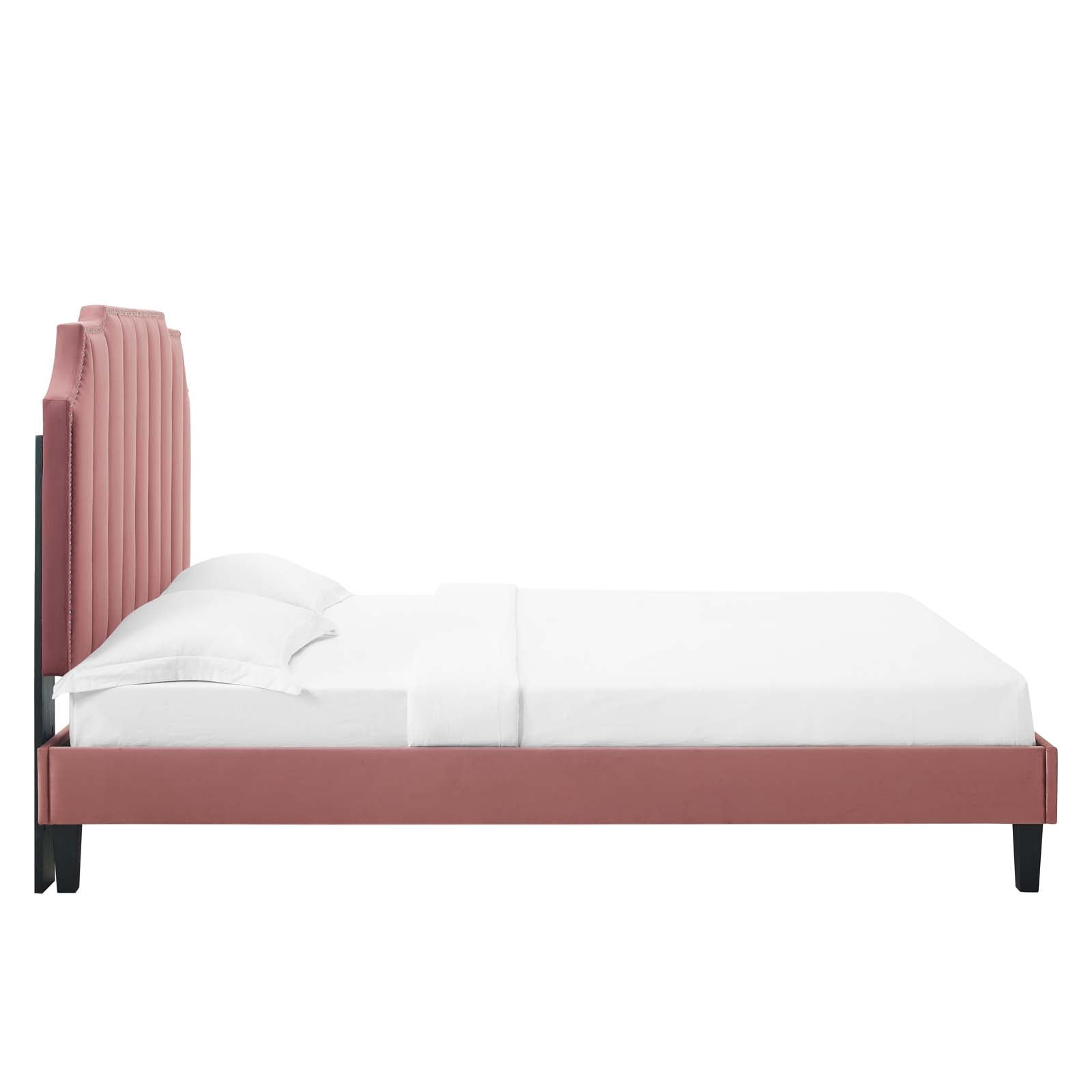 Modway Beds - Colette King Performance Velvet Platform Bed Dusty Rose MOD-7075-DUS