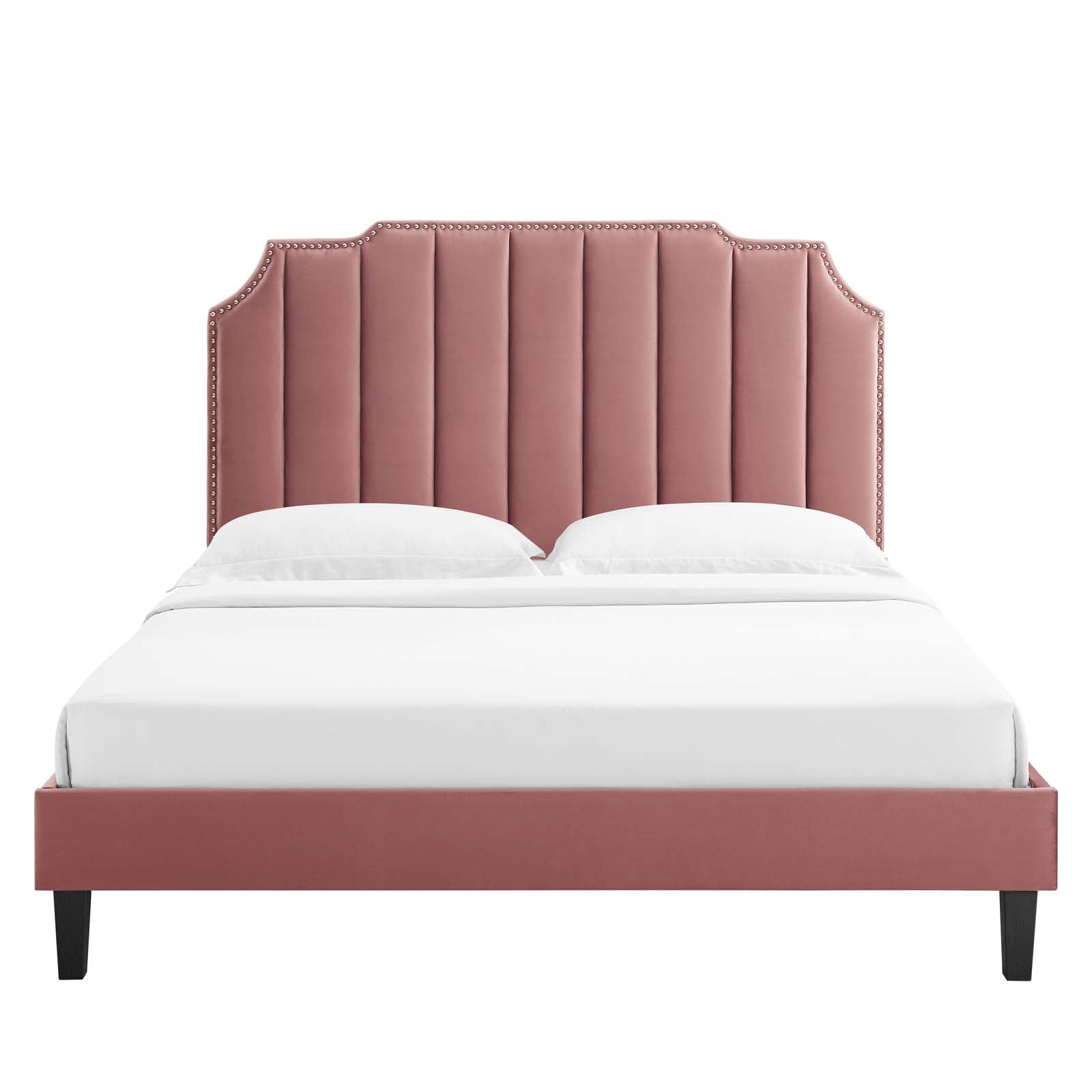 Modway Beds - Colette King Performance Velvet Platform Bed Dusty Rose MOD-7075-DUS