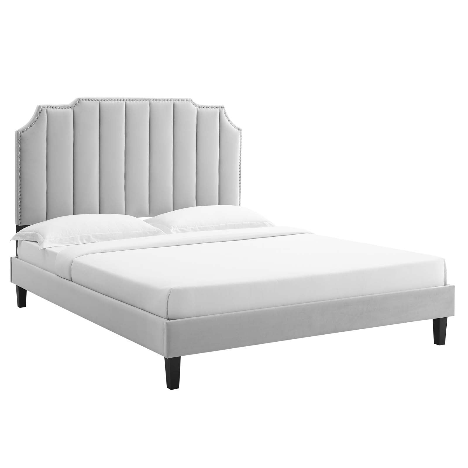 Modway Beds - Colette King Performance Velvet Platform Bed Light Gray MOD-7075-LGR
