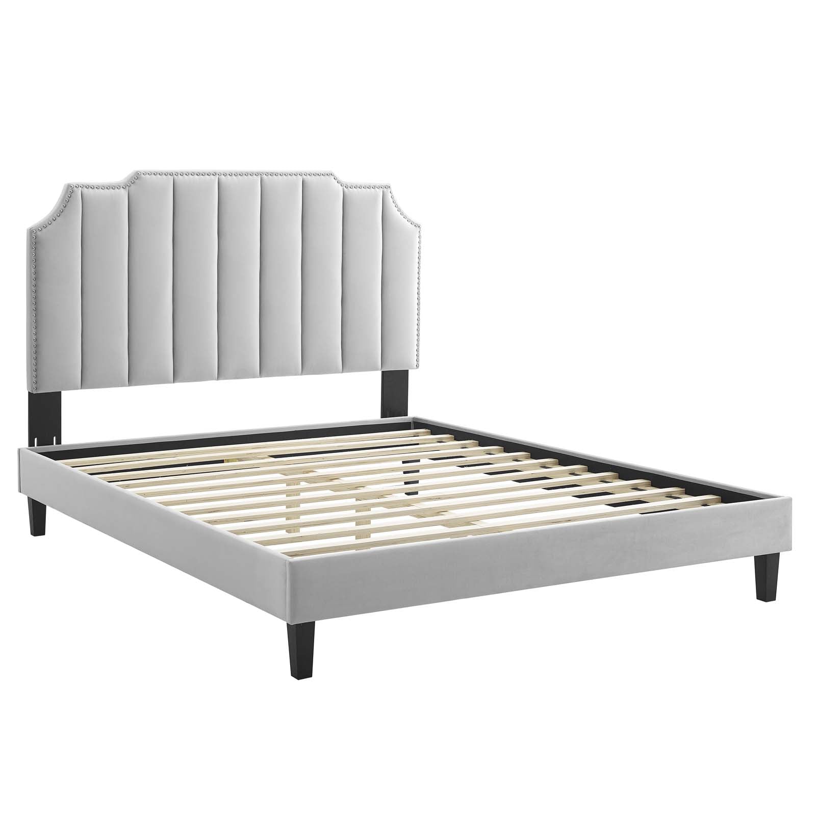 Modway Beds - Colette King Performance Velvet Platform Bed Light Gray MOD-7075-LGR