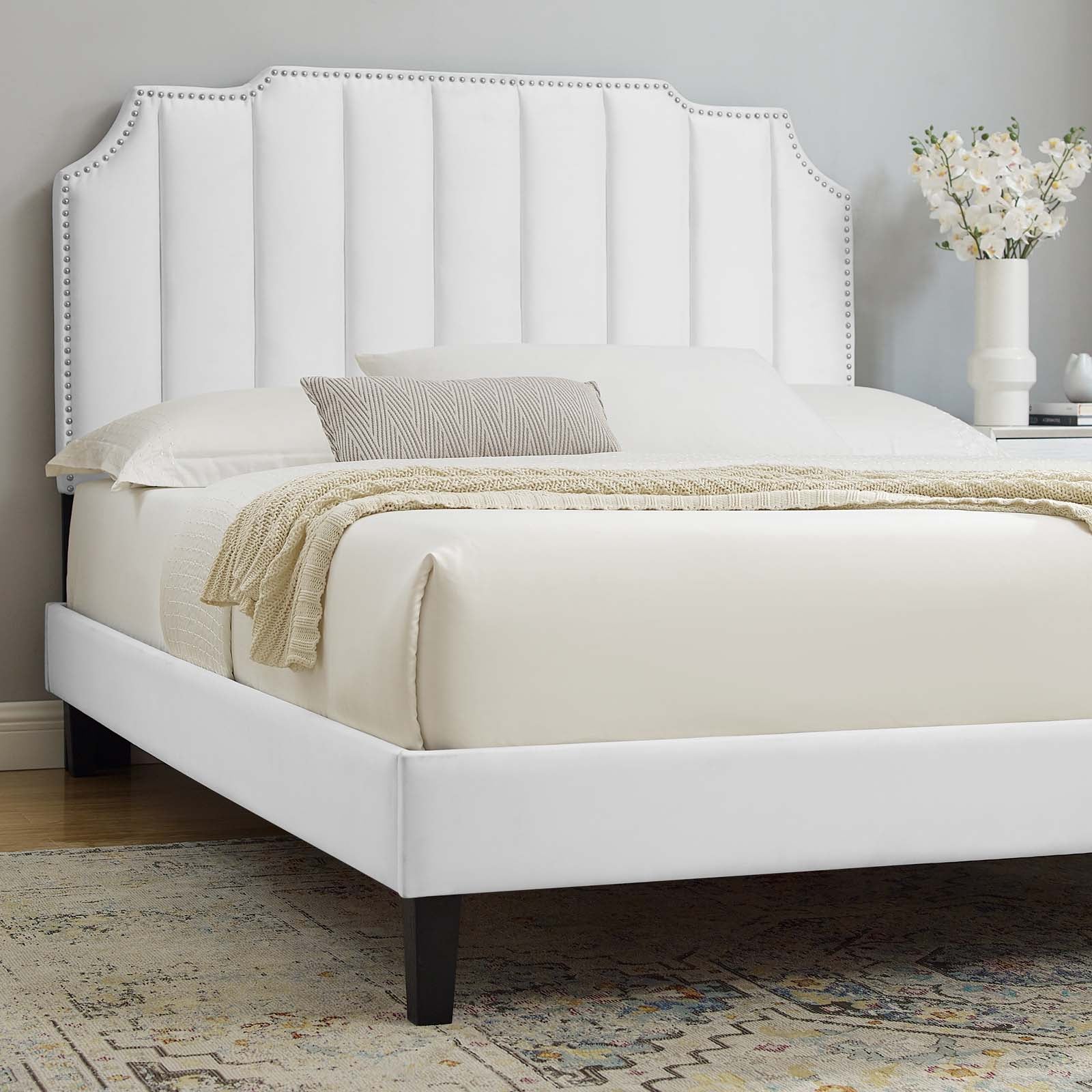 Modway Beds - Colette King Performance Velvet Platform Bed White