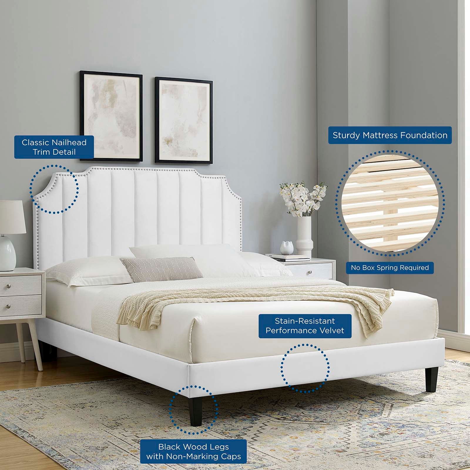 Modway Beds - Colette King Performance Velvet Platform Bed White