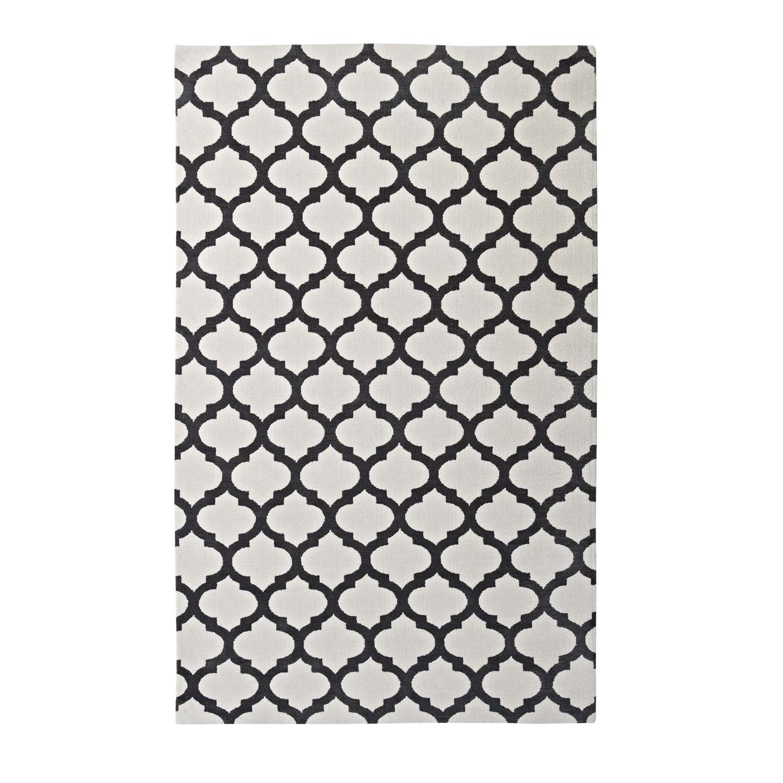 Modway Indoor Rugs - Lida Moroccan Trellis 5x8 Area Rug Ivory & Charcoal