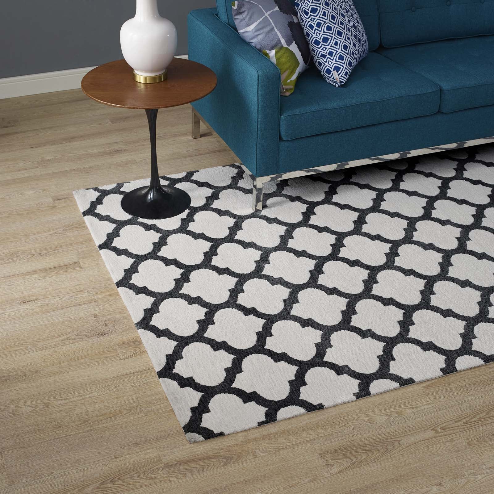 Modway Indoor Rugs - Lida Moroccan Trellis 5x8 Area Rug Ivory & Charcoal