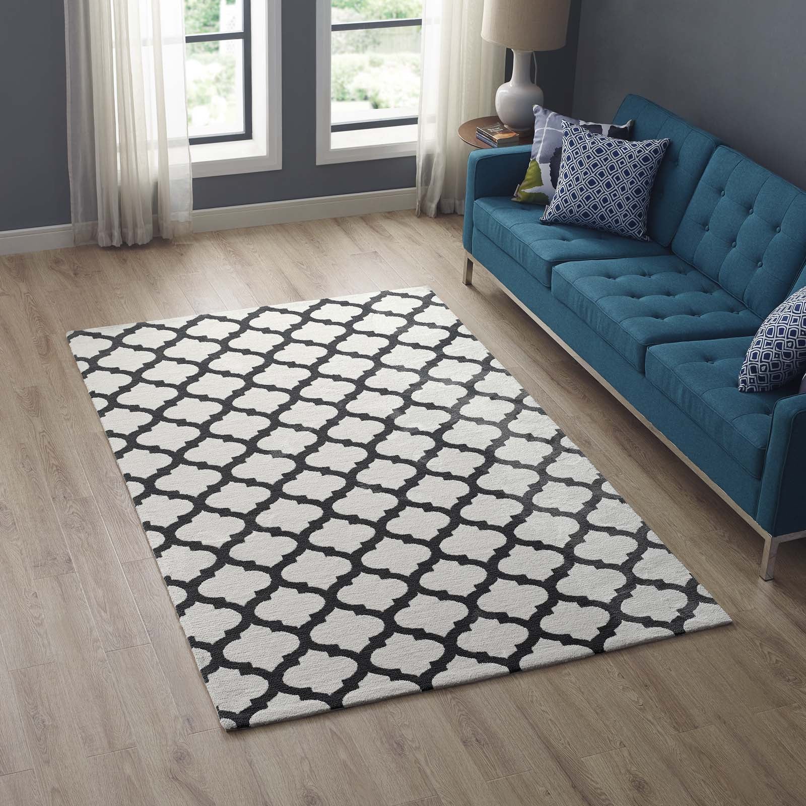 Modway Indoor Rugs - Lida Moroccan Trellis 5x8 Area Rug Ivory & Charcoal