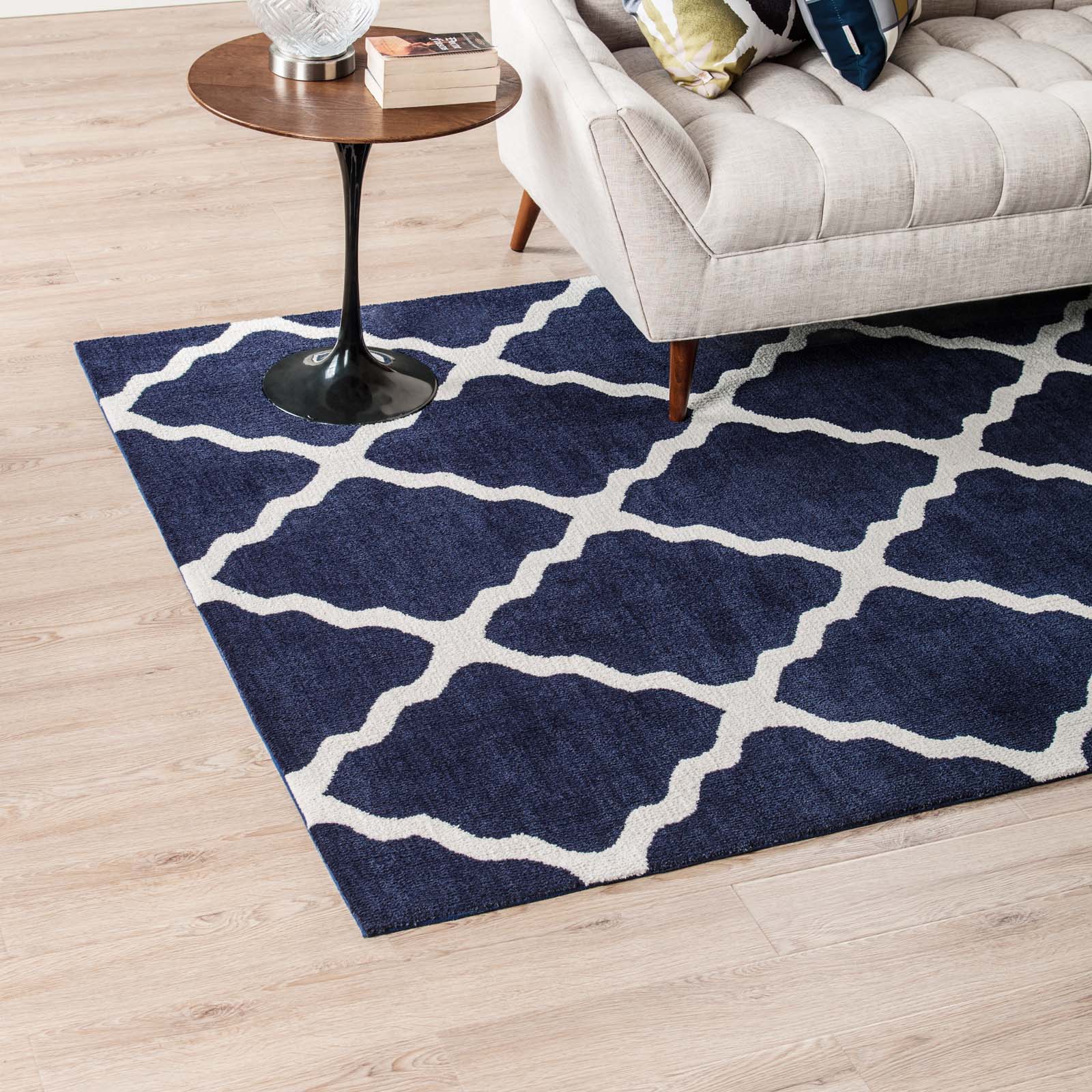 Modway Indoor Rugs - Marja Trellis 8' x 10' Area Rug Navy & Ivory