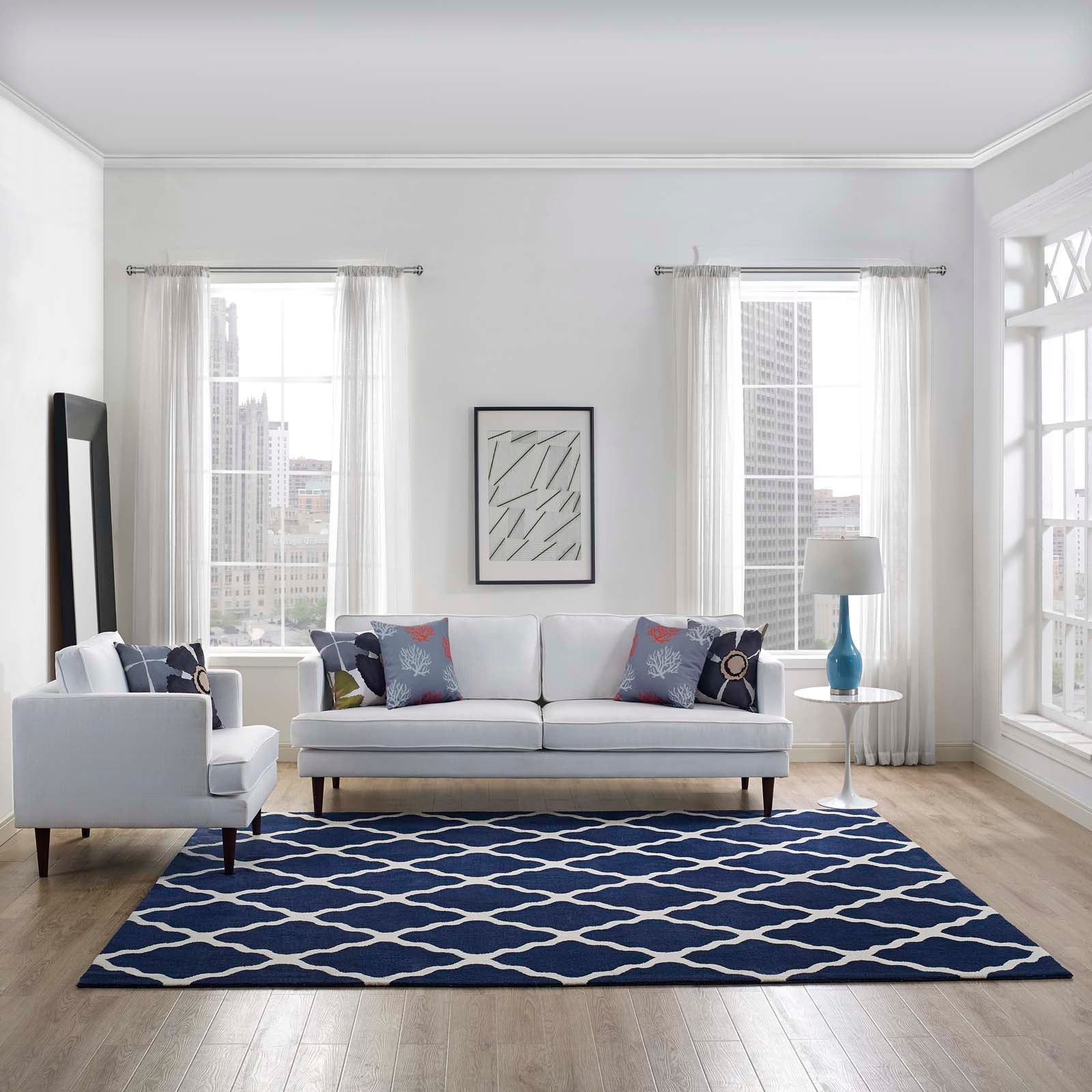 Modway Indoor Rugs - Marja Trellis 8' x 10' Area Rug Navy & Ivory