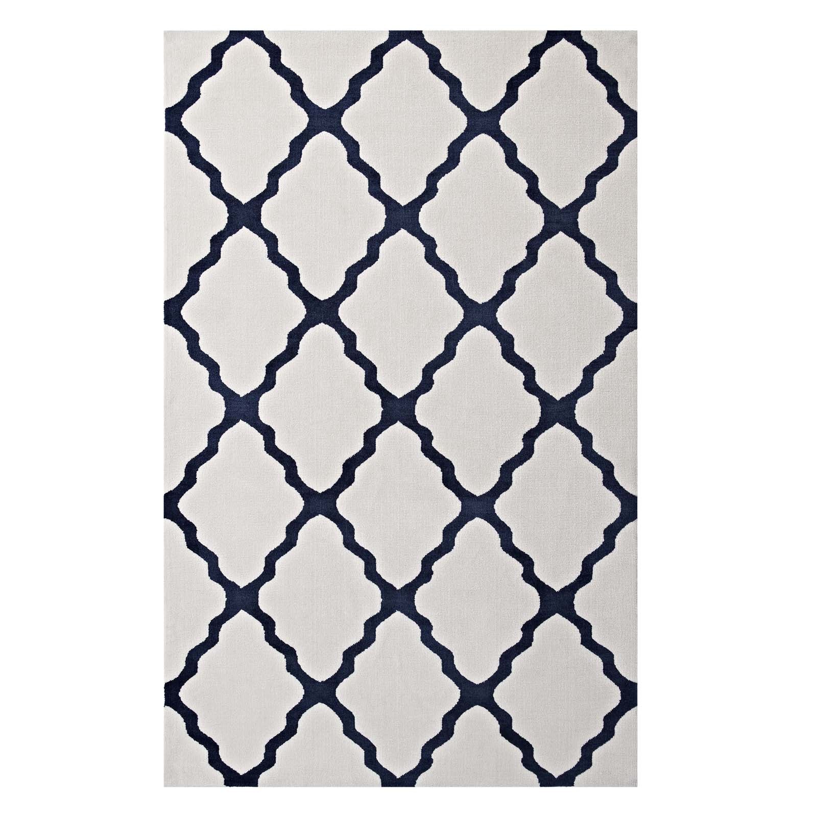 Modway Indoor Rugs - Marja Moroccan Trellis 5x8 Area Rug Ivory & Navy
