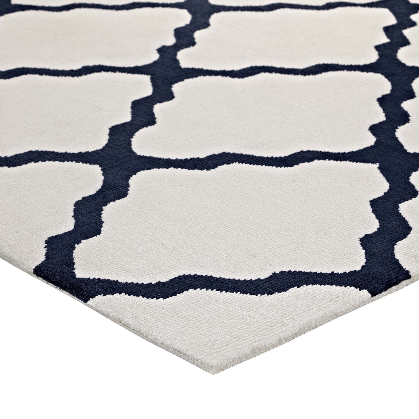 Modway Indoor Rugs - Marja Moroccan Trellis 5x8 Area Rug Ivory & Navy